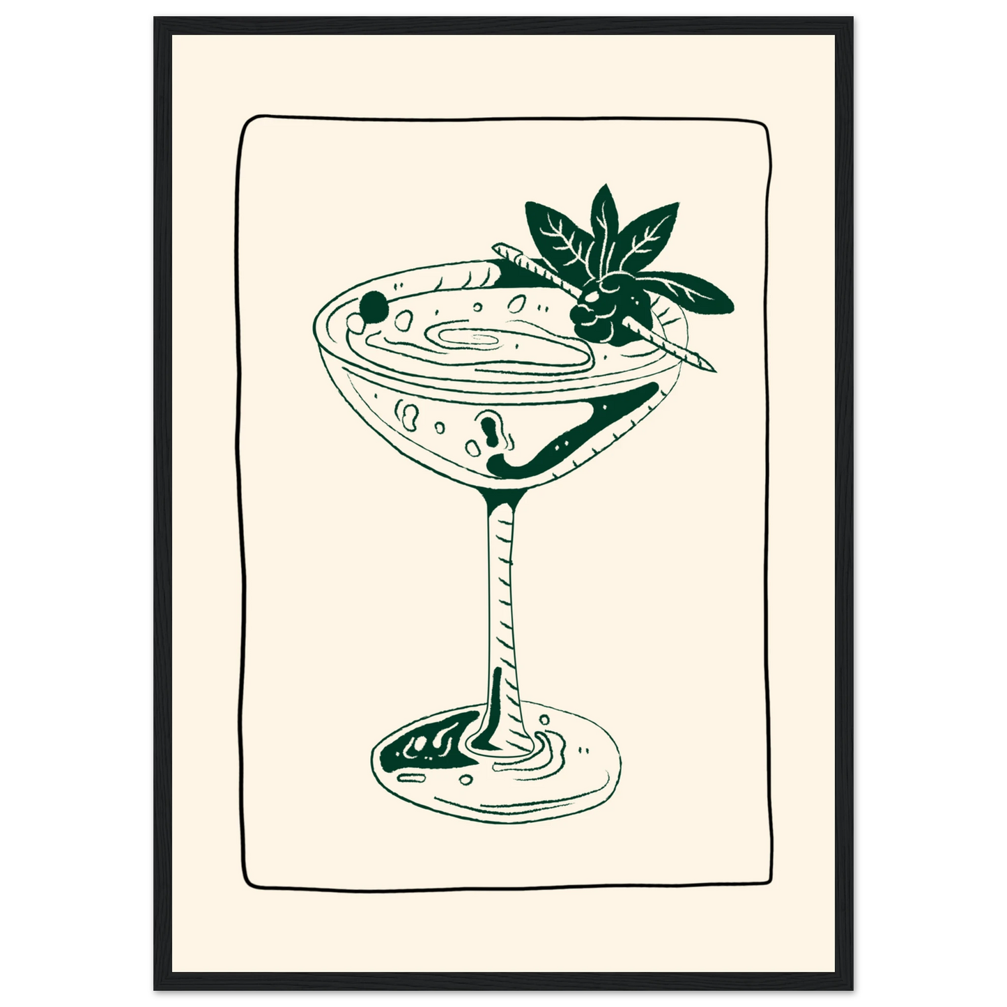 Evening elixir cocktail art print by anya trut choose your size and frame for effortless style art print in a Wood frame size 21x29.7 cm / 8x12" affordable wall art by Art Aunty NZ