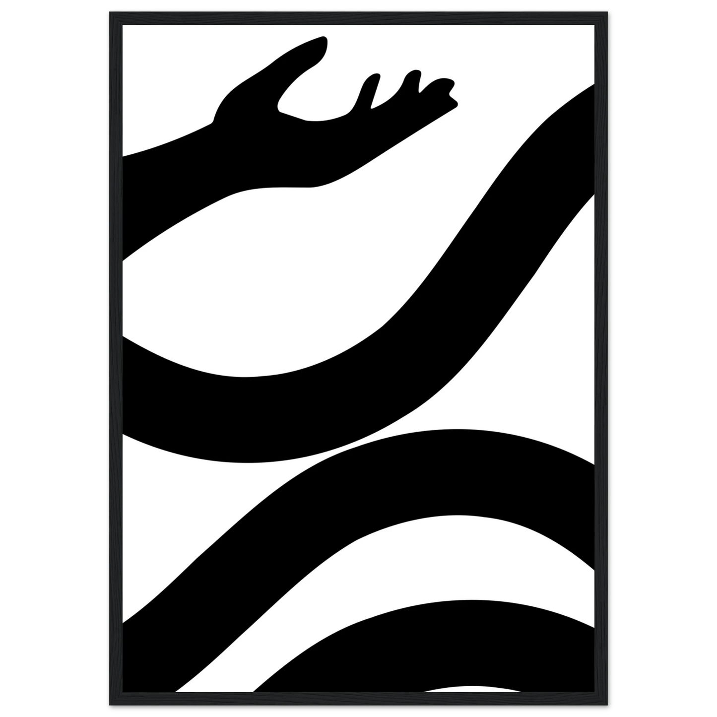 Abstract embrace minimalist black white line art print by anya trut choose your size and frame art print in a Wood frame size 21x29.7 cm / 8x12" affordable wall art by Art Aunty NZ