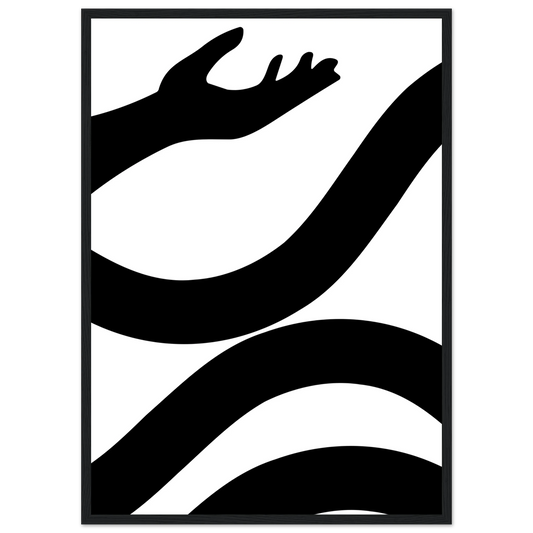 Abstract embrace minimalist black white line art print by anya trut choose your size and frame art print in a Wood frame size 21x29.7 cm / 8x12" affordable wall art by Art Aunty NZ