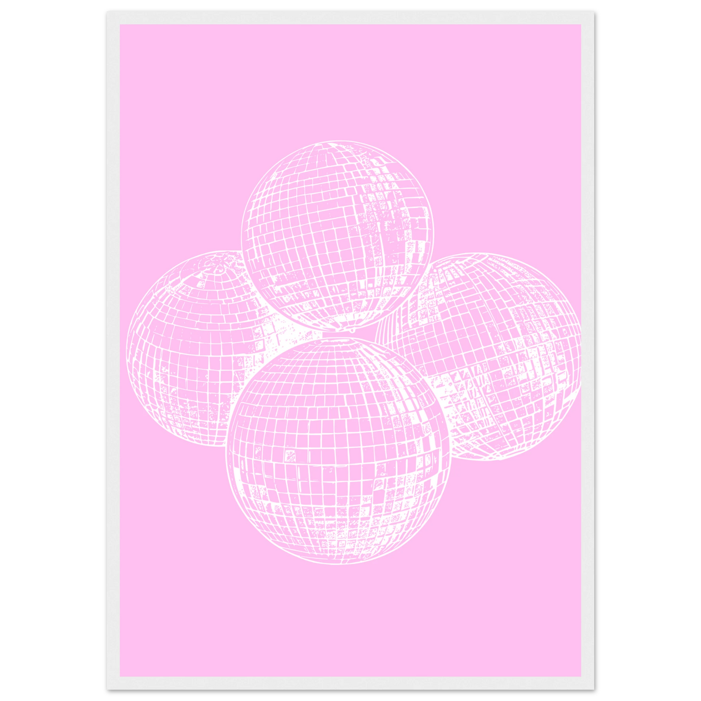 Pink disco dream geometric disco balls framed poster by anya trut in your choice of size and frame art print in a Wood frame size A2 (42 x 59.4  cm) affordable wall art by Art Aunty NZ