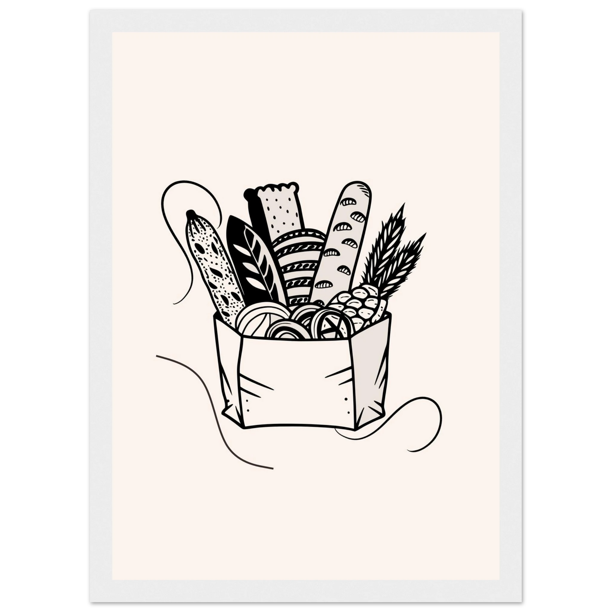 Morning bread art print in a Wood frame size A2 (42 x 59.4  cm) affordable wall art by Art Aunty NZ