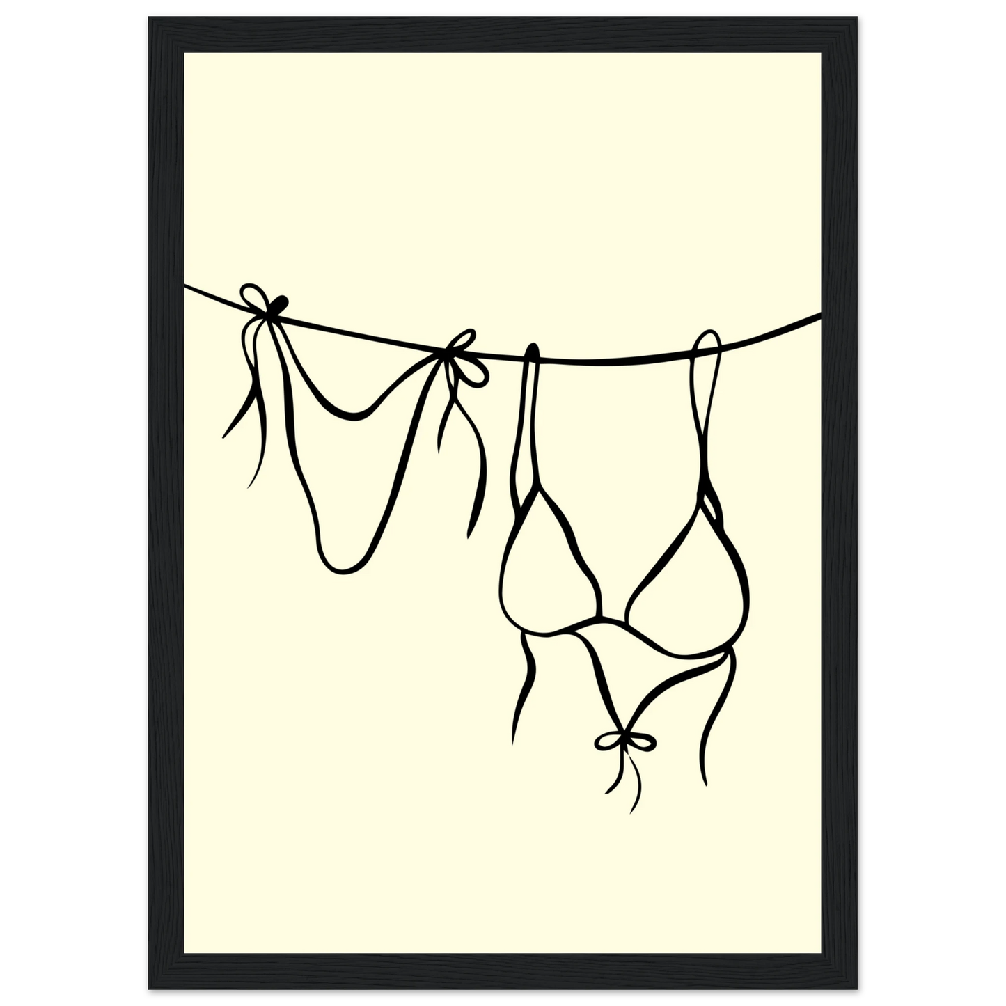Bikini line art print minimalist swimwear wall art by anya trut available in multiple sizes and frame styles art print in a White frame size A2 (42 x 59.4  cm) affordable wall art by Art Aunty NZ