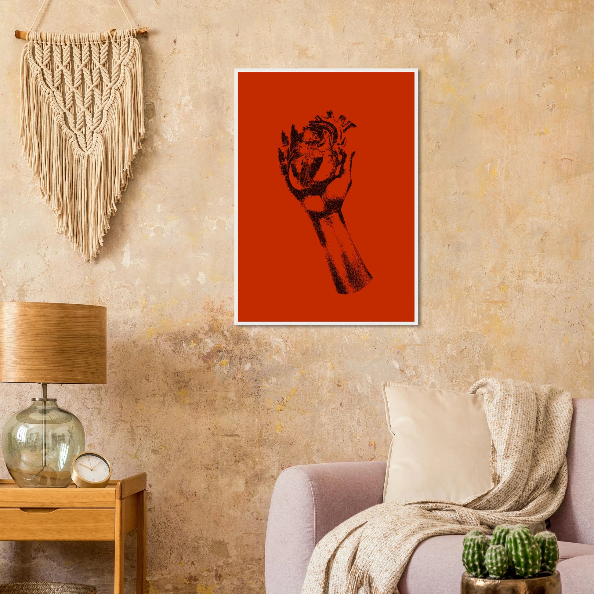 Fiery heart in hand stipple art print by anya trut choose your size frame art print in a  size  affordable wall art by Art Aunty NZ