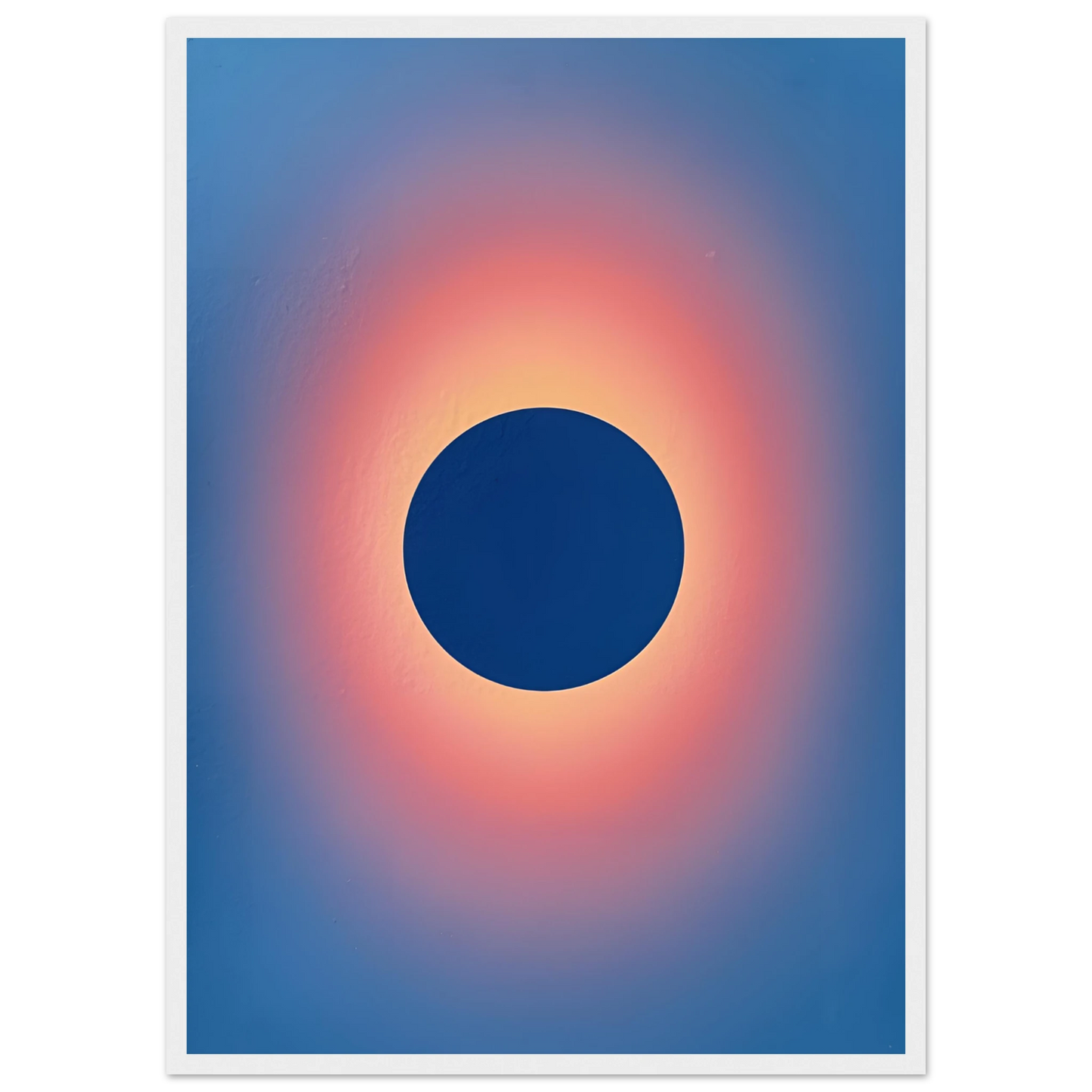 Cosmic eclipse gradient art print celestial blue sunset glow wall decor by anya trut multiple sizes and frames art print in a Wood frame size A2 (42 x 59.4  cm) affordable wall art by Art Aunty NZ