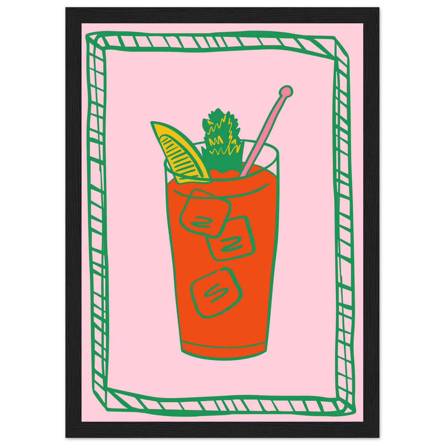 Aperitif pop art print vibrant cocktail illustration in your choice of size frame art print in a White frame size A2 (42 x 59.4  cm) affordable wall art by Art Aunty NZ