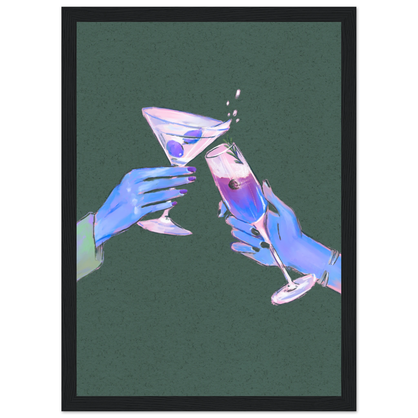 4pm cheers art print vibrant cocktail illustration for modern spaces available in multiple sizes and frames art print in a White frame size A2 (42 x 59.4  cm) affordable wall art by Art Aunty NZ
