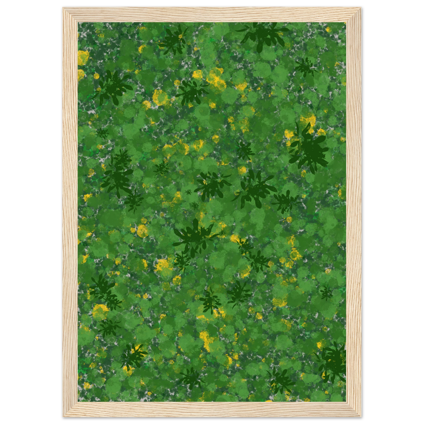 Abstract foliage reverie vibrant green yellow art print by anya trut choose your size frame art print in a Black frame size 21x29.7 cm / 8x12" affordable wall art by Art Aunty NZ