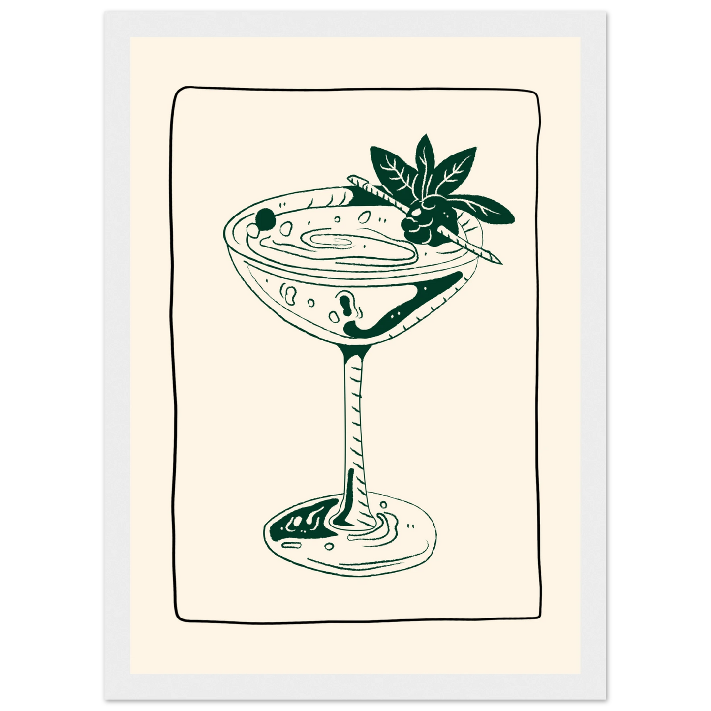 Evening elixir cocktail art print by anya trut choose your size and frame for effortless style art print in a Wood frame size A1 (59.4 x 84.1  cm) affordable wall art by Art Aunty NZ