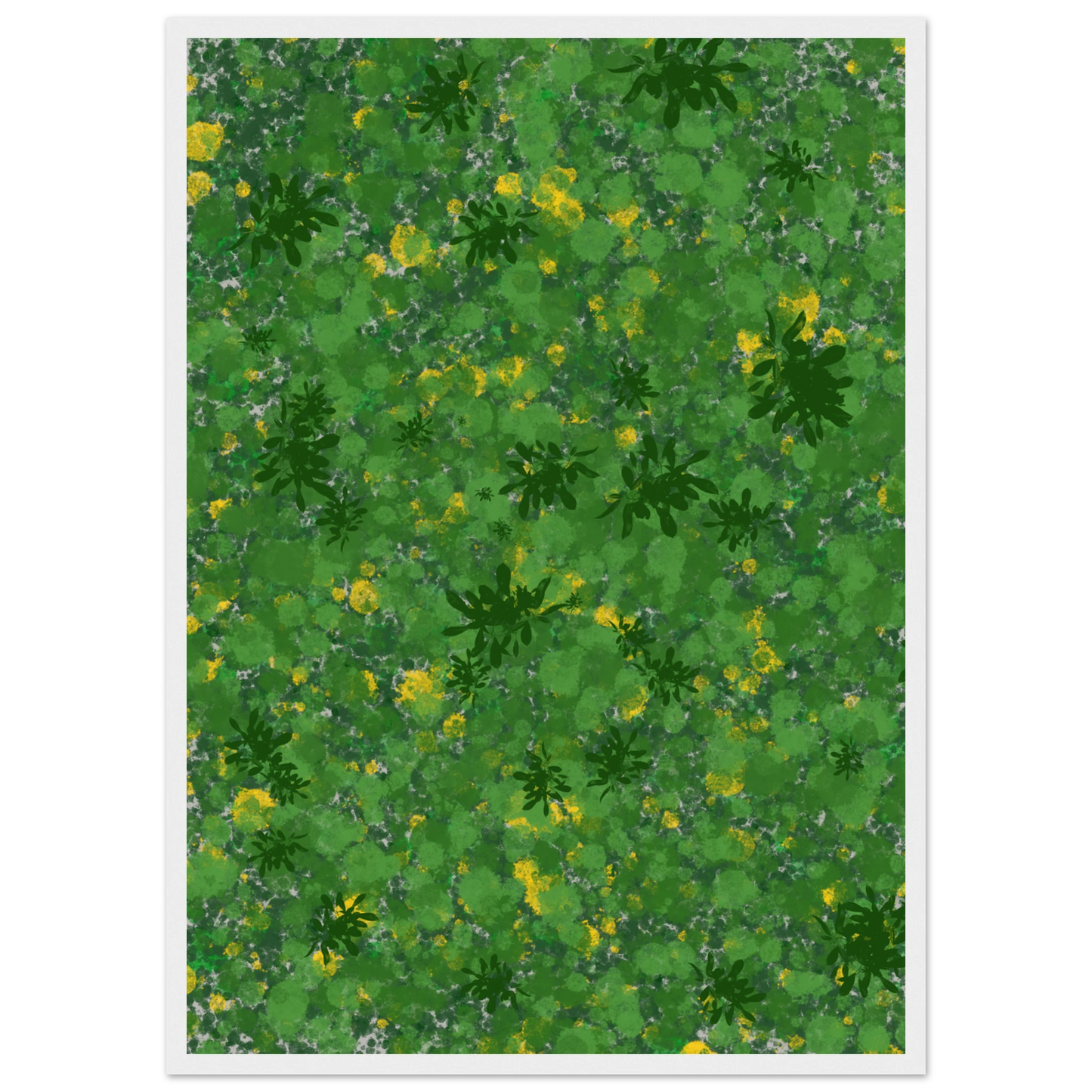 Abstract foliage reverie vibrant green yellow art print by anya trut choose your size frame art print in a Wood frame size A2 (42 x 59.4  cm) affordable wall art by Art Aunty NZ