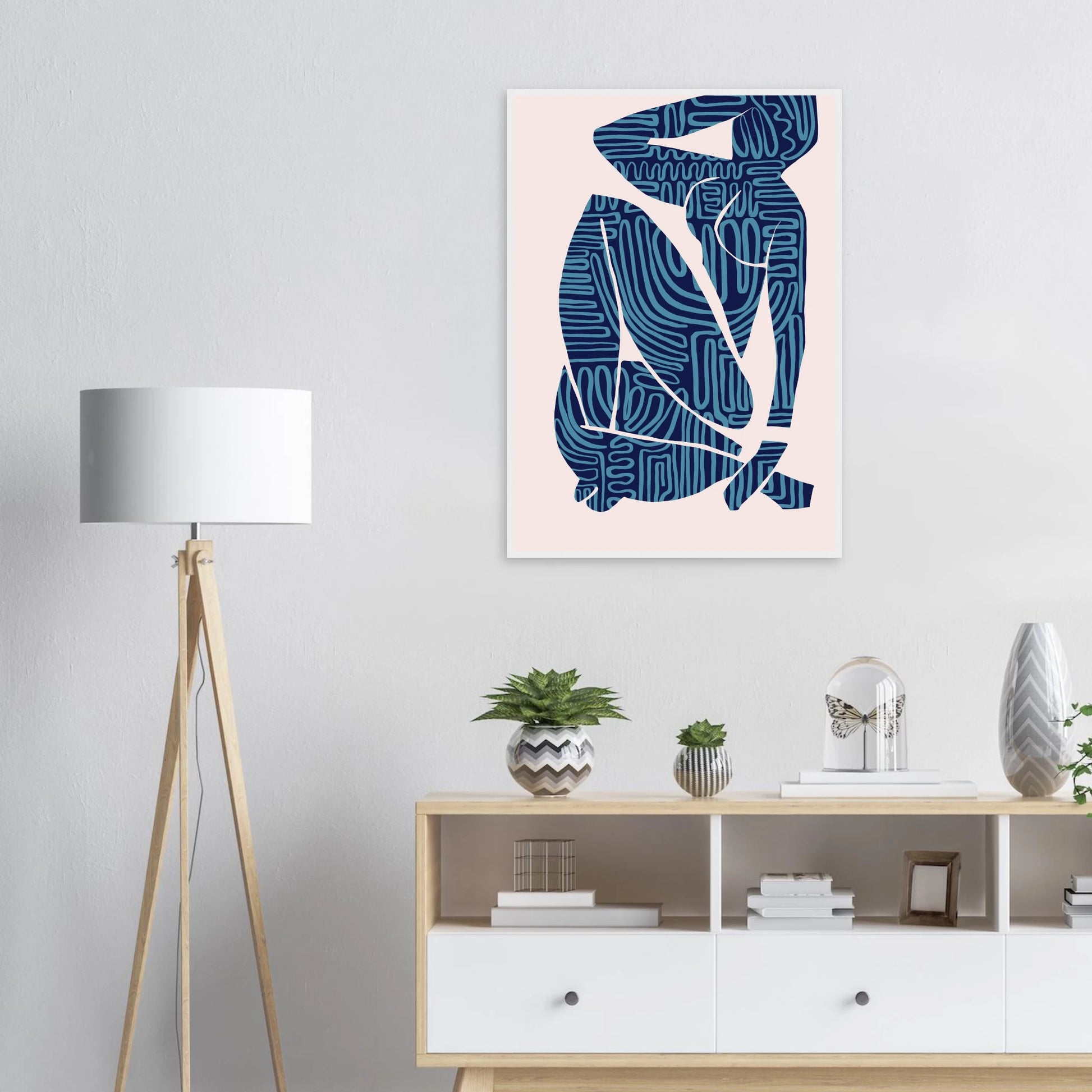 Abstract figurative blue navy art print reclining dream by ioana horvat art print in a  size  affordable wall art by Art Aunty NZ