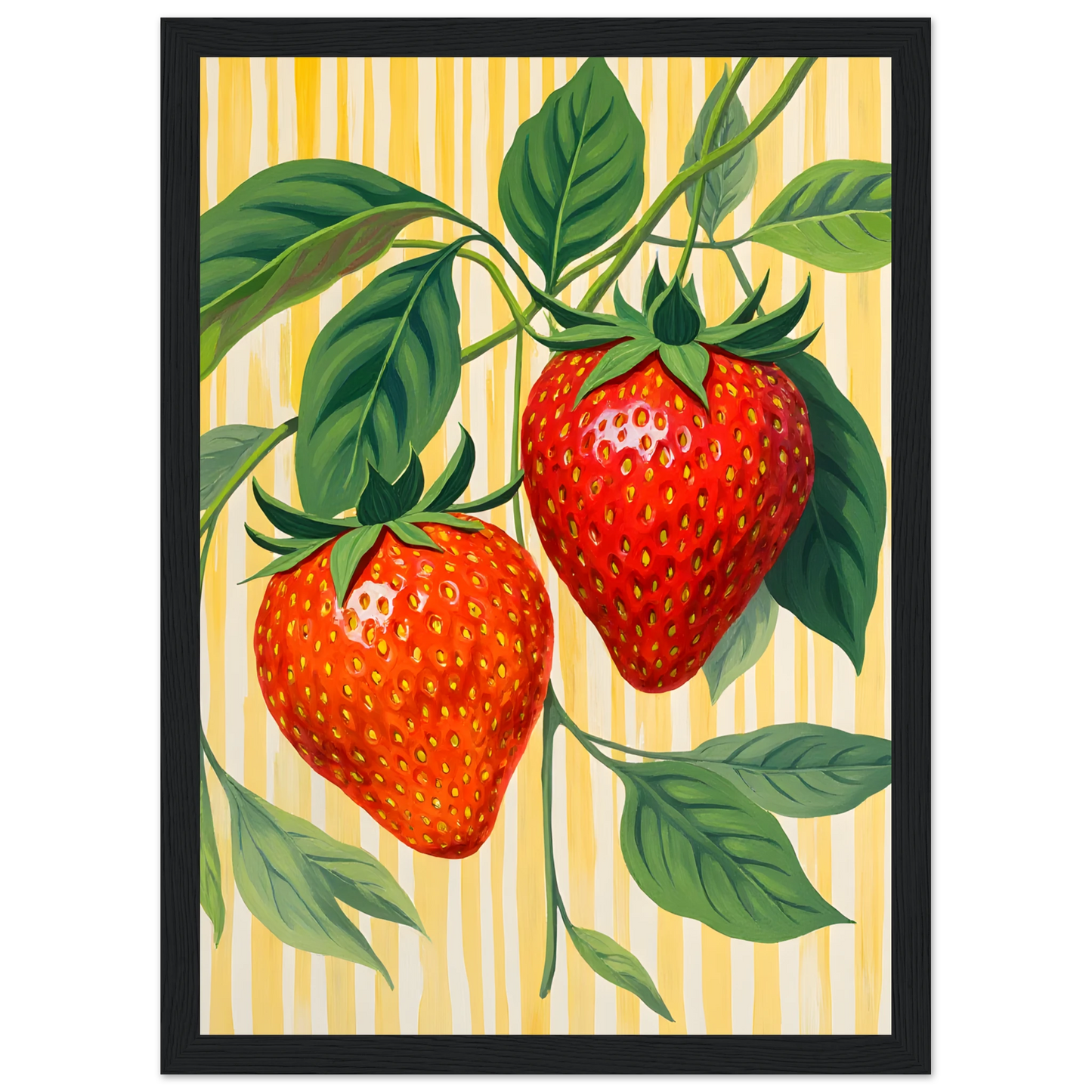 Strawberry bliss vibrant botanical art print by anya trut choose your size frame art print in a White frame size A2 (42 x 59.4  cm) affordable wall art by Art Aunty NZ