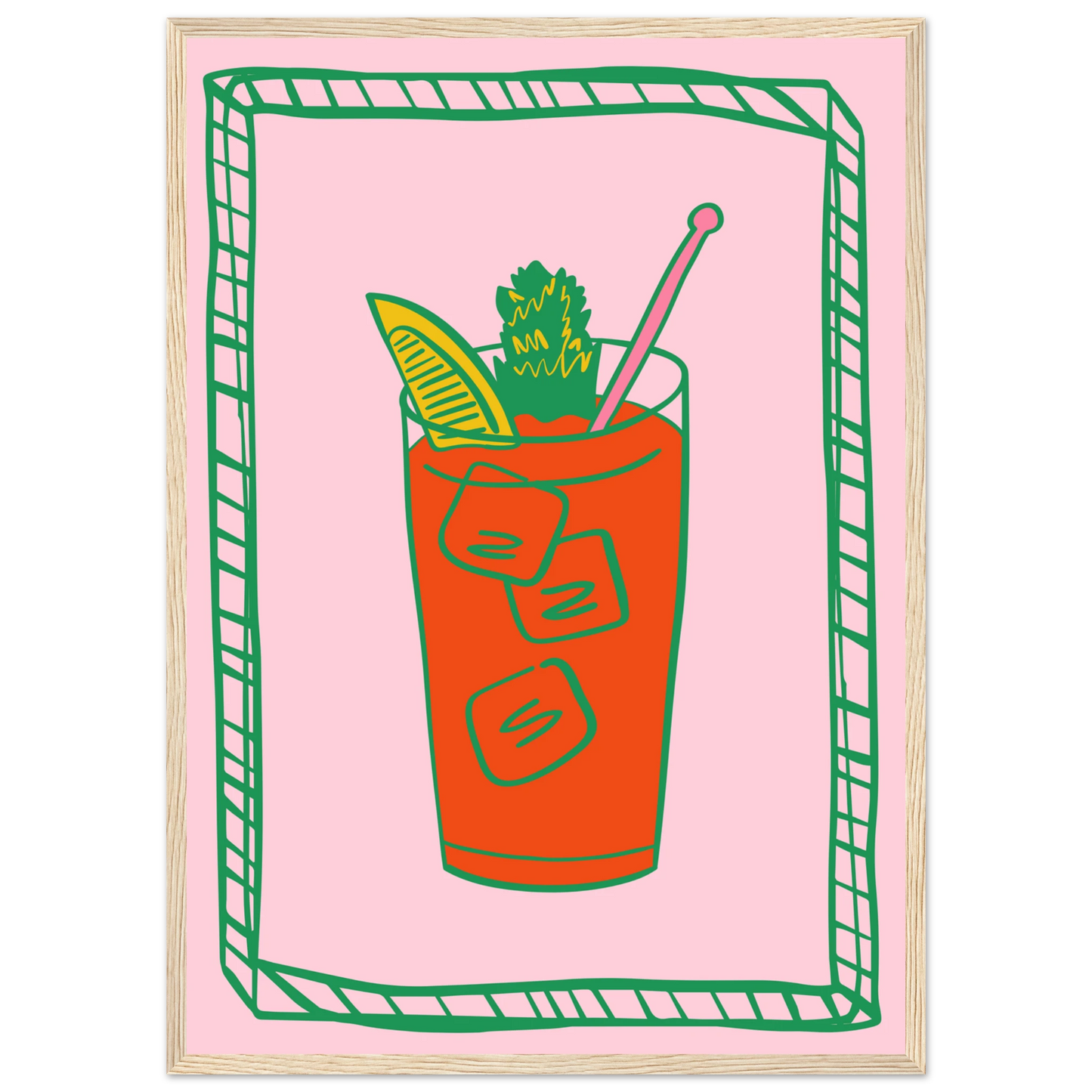 Aperitif pop art print vibrant cocktail illustration in your choice of size frame art print in a White frame size A1 (59.4 x 84.1  cm) affordable wall art by Art Aunty NZ