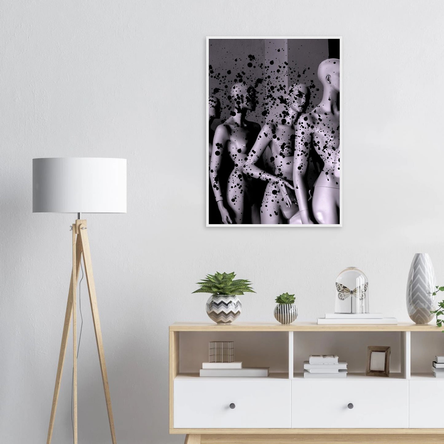 Abstract mannequin splatter art print by anya trut expressive wall decor in your choice of size and frame art print in a  size  affordable wall art by Art Aunty NZ