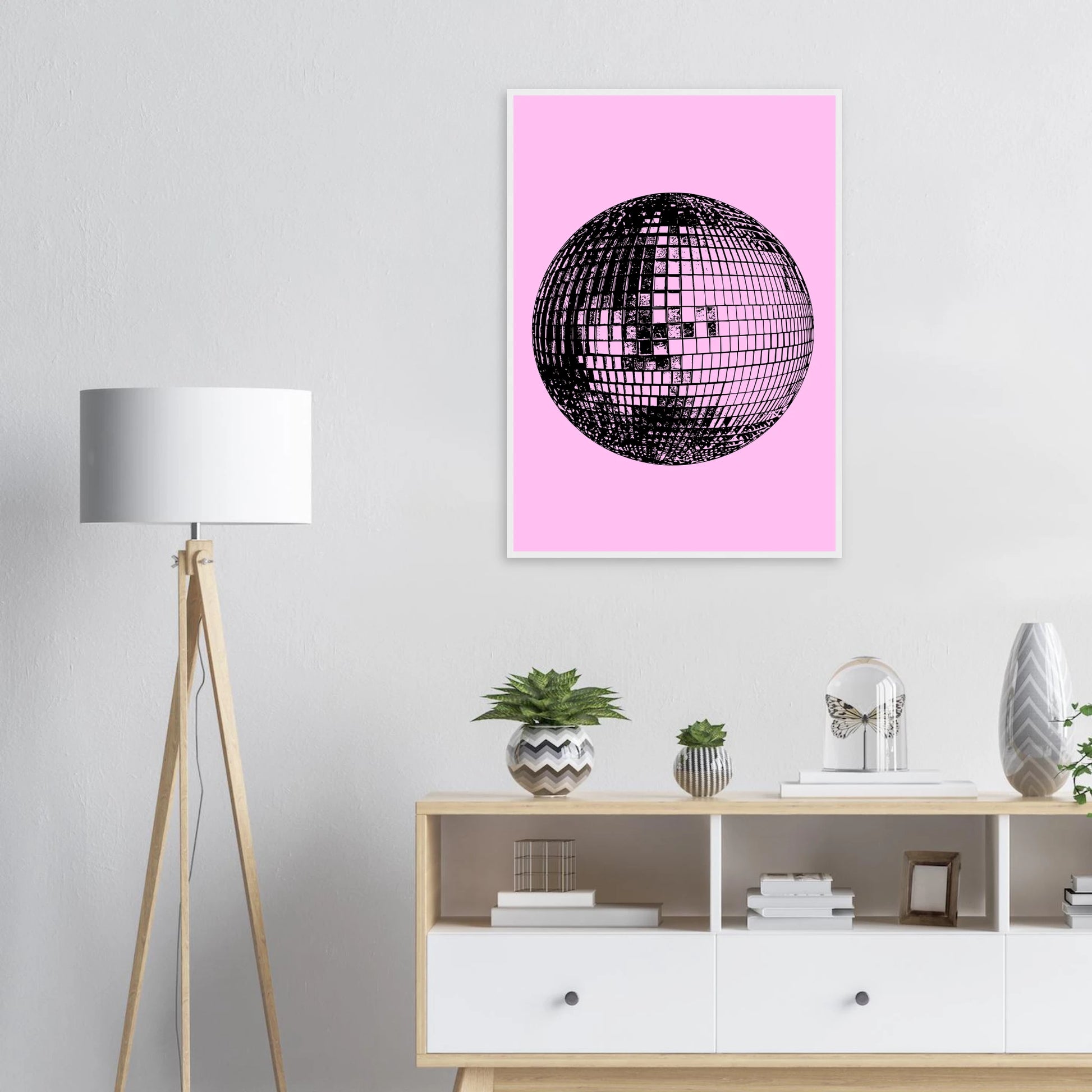 Neon disco ball pop art print by anya trut retro inspired wall decor in your preferred size frame art print in a  size  affordable wall art by Art Aunty NZ