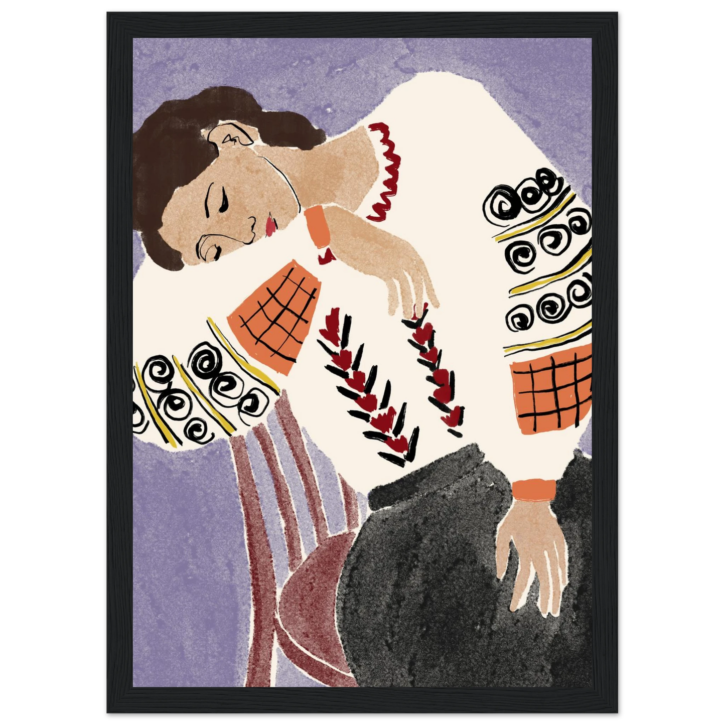 Romanian folk dreams print ioana horvat art poster in three sizes with custom frame options art print in a Wood frame size 21x29.7 cm / 8x12" affordable wall art by Art Aunty NZ