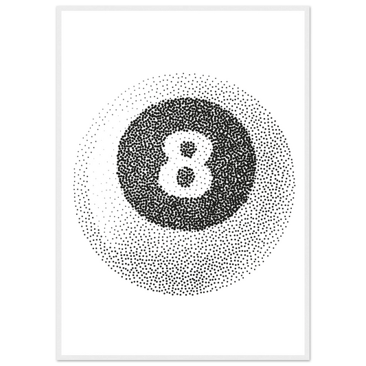 Abstract eight ball dot art print by anya trut choose your size frame art print in a White frame size 21x29.7 cm / 8x12" affordable wall art by Art Aunty NZ