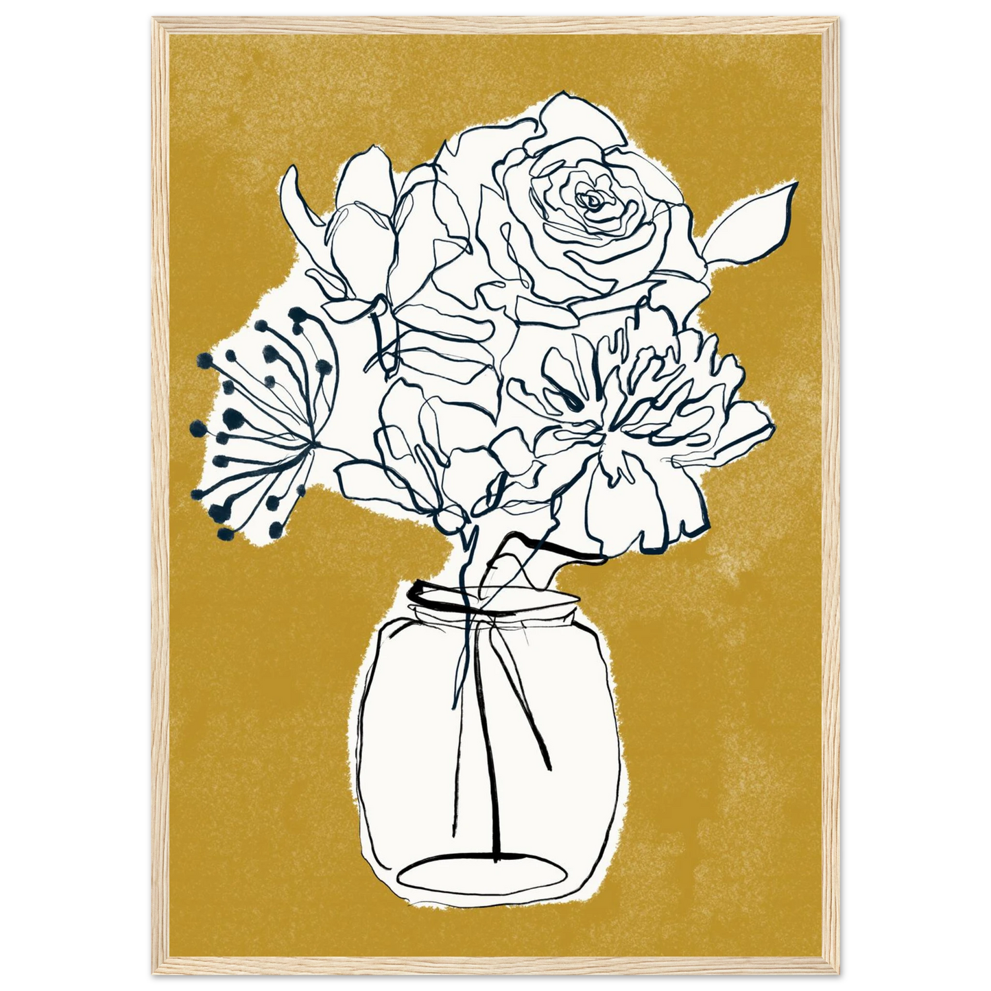 Minimalist floral sketch poster elegant botanical art print for modern interiors in your choice of frame art print in a Black frame size A1 (59.4 x 84.1  cm) affordable wall art by Art Aunty NZ