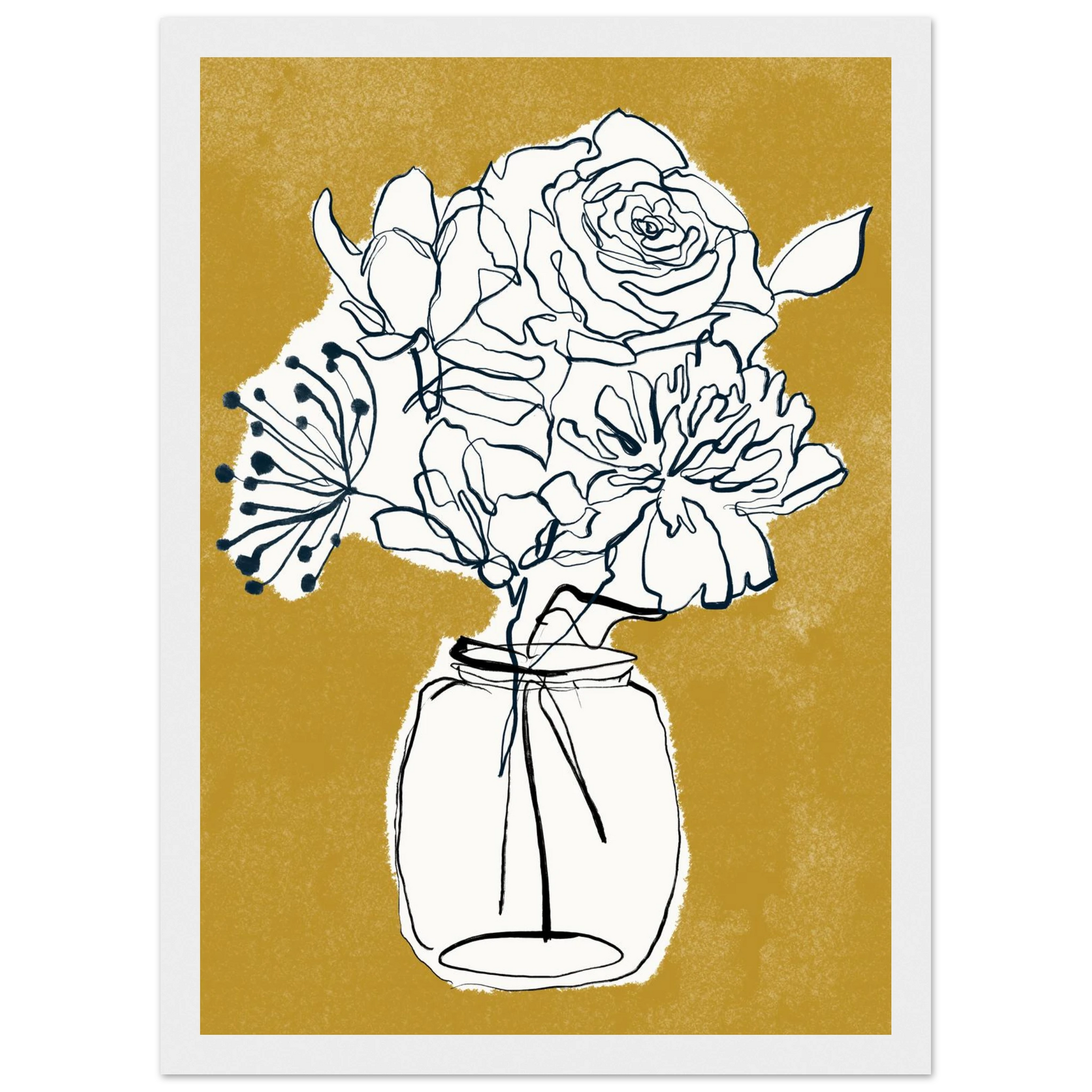 Minimalist floral sketch poster elegant botanical art print for modern interiors in your choice of frame art print in a Wood frame size A1 (59.4 x 84.1  cm) affordable wall art by Art Aunty NZ