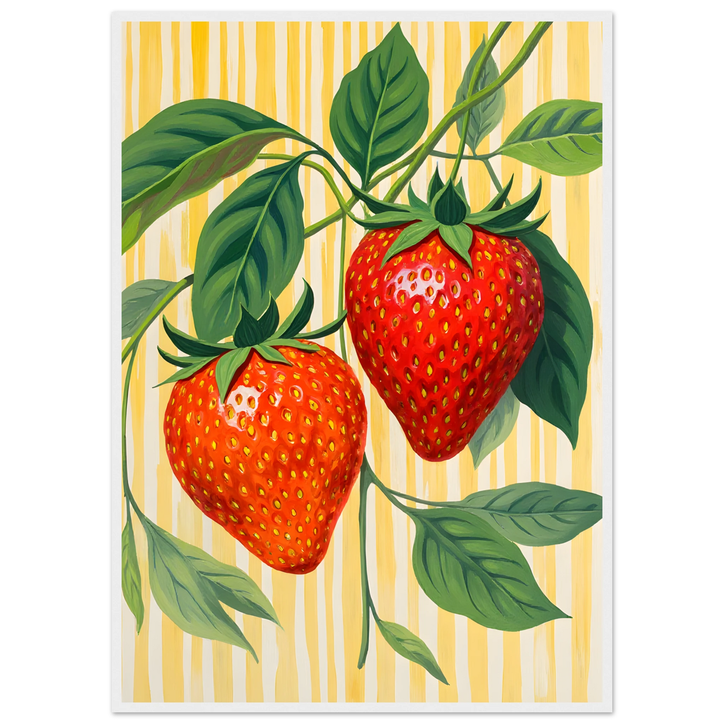 Strawberry bliss vibrant botanical art print by anya trut choose your size frame art print in a White frame size 21x29.7 cm / 8x12" affordable wall art by Art Aunty NZ
