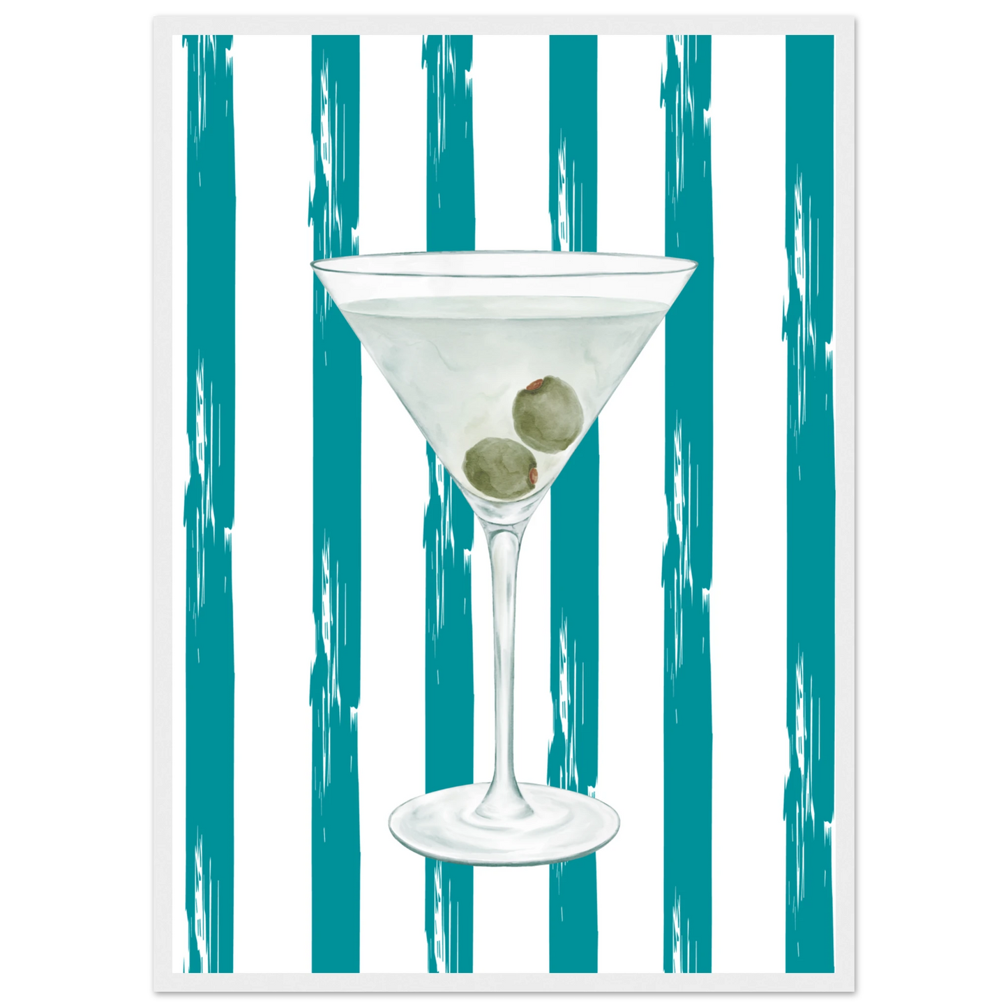 Martini chic art print stylish cocktail wall decor in your choice of size frame art print in a Wood frame size A2 (42 x 59.4  cm) affordable wall art by Art Aunty NZ