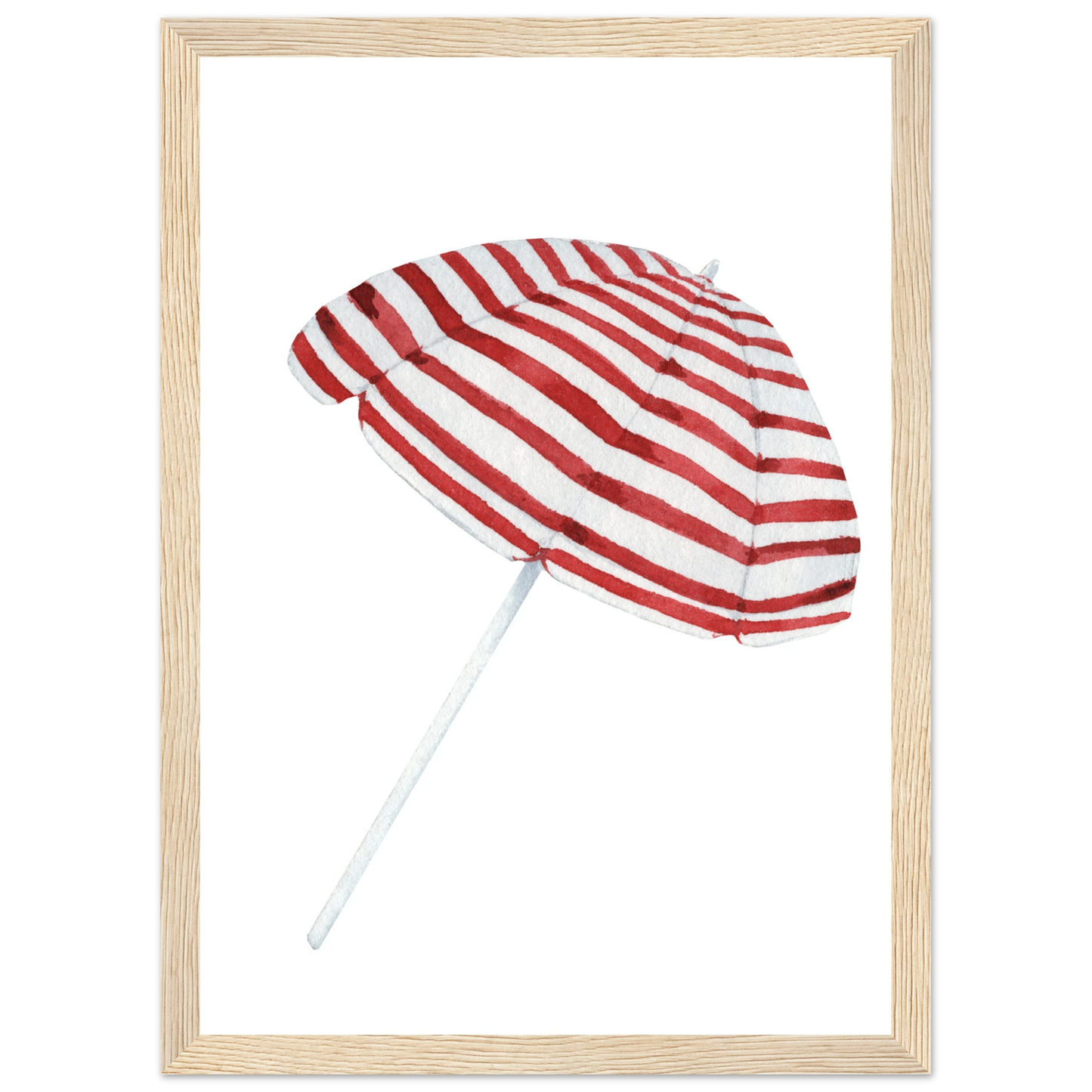 Summer stripes beach umbrella art print by anya trut coastal chic wall decor in multiple sizes frames art print in a Black frame size 21x29.7 cm / 8x12" affordable wall art by Art Aunty NZ