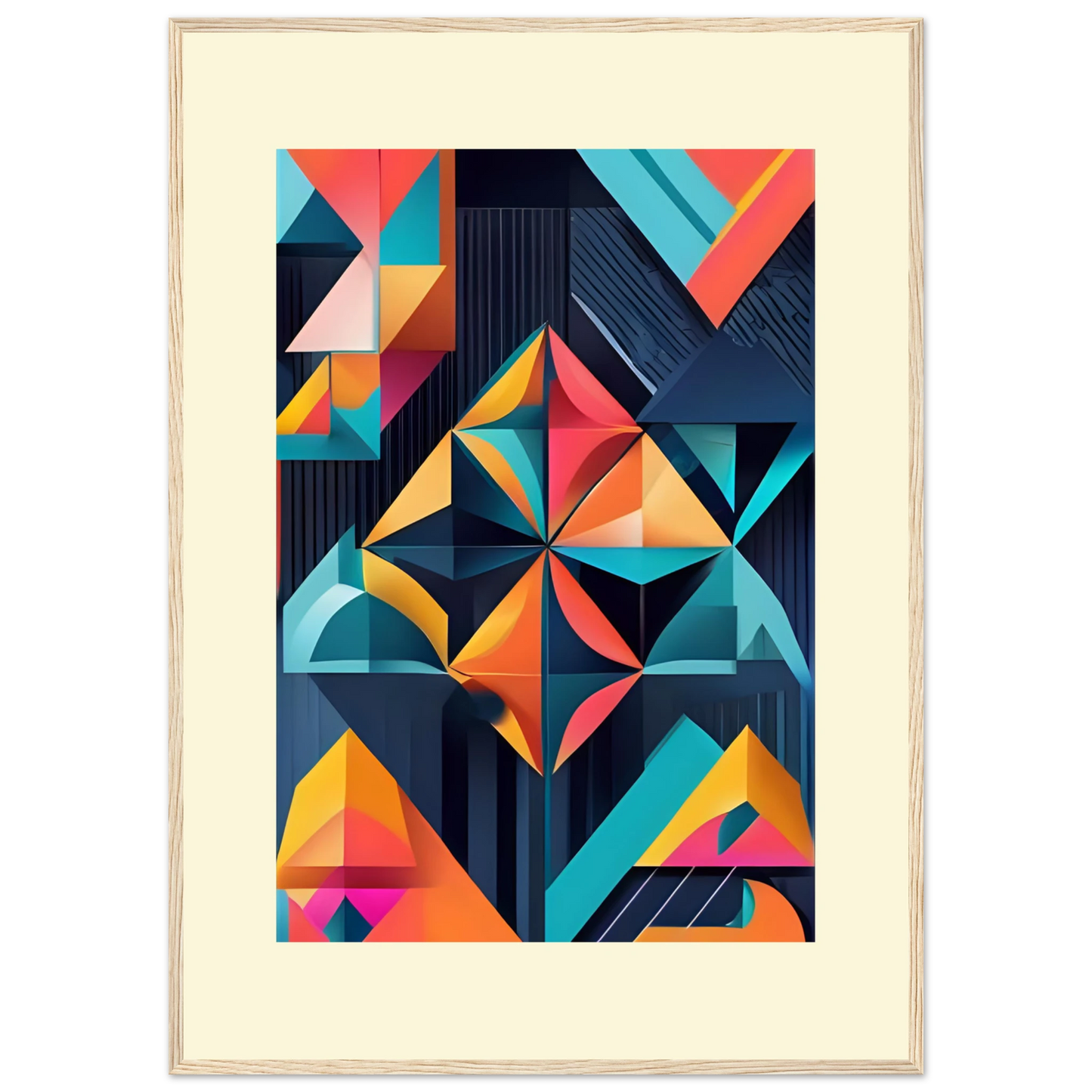 Abstract geometric kaleidoscope print by anya trut vibrant modern wall art in your choice of size frame art print in a Black frame size A1 (59.4 x 84.1  cm) affordable wall art by Art Aunty NZ