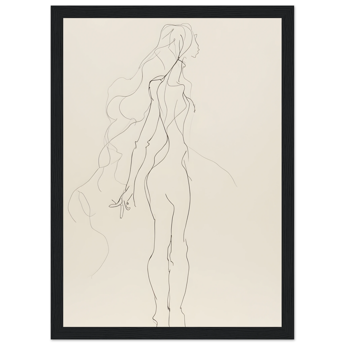 Abstract feminine grace line art print elegant figure by anya trut framed art art print in a White frame size A2 (42 x 59.4  cm) affordable wall art by Art Aunty NZ