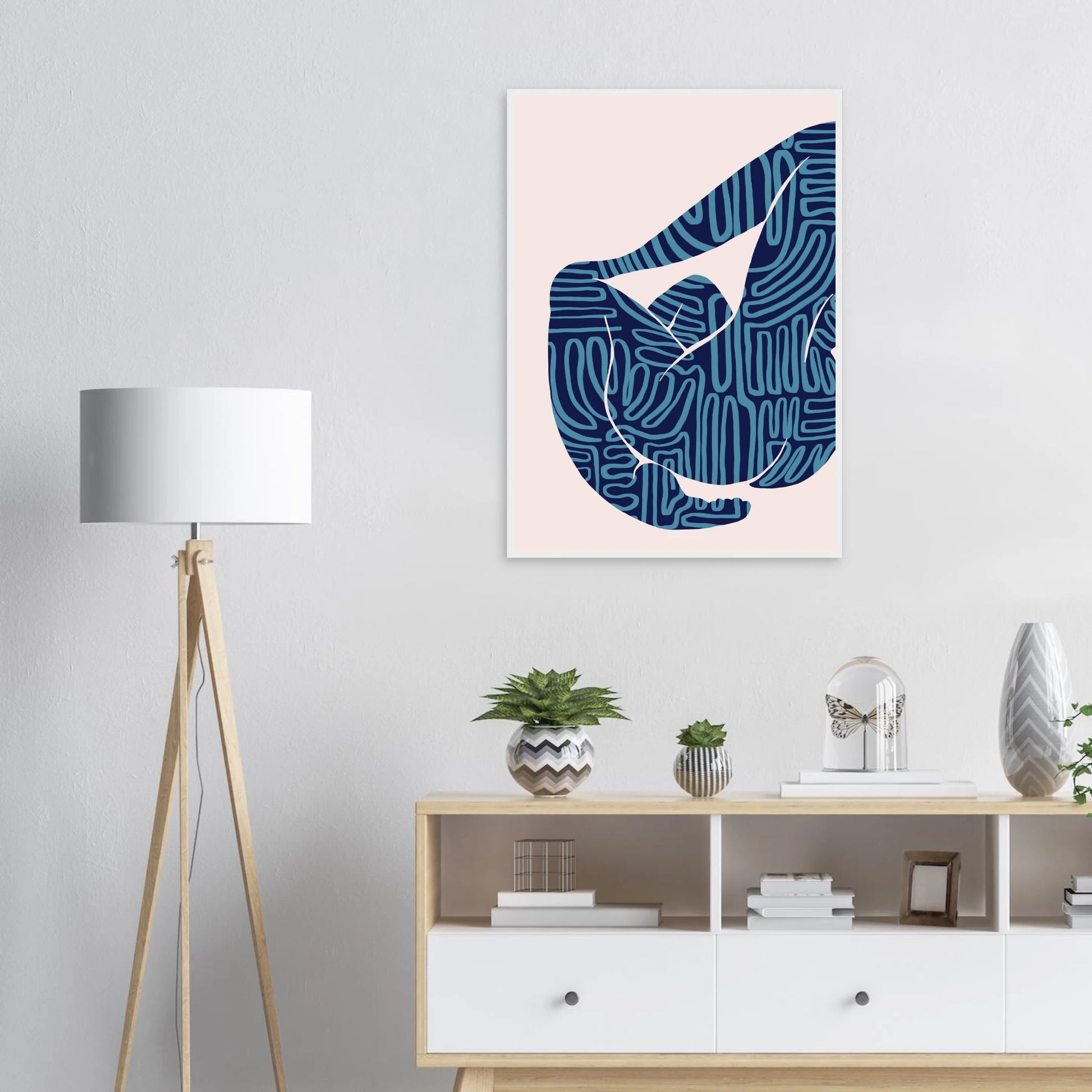 Abstract figurative pose art print teal maze patterns on cream ioana horvat collection framed sized to your taste art print in a  size  affordable wall art by Art Aunty NZ
