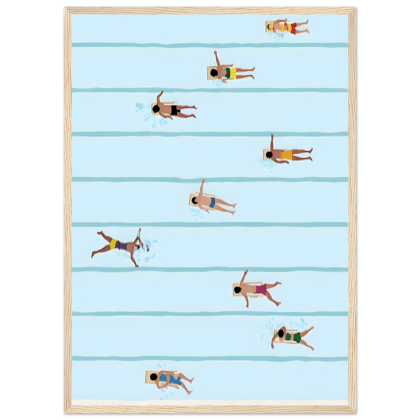 Lane swimmers summer blues art print refreshing poolside serenity by anya trut in your choice of frame art print in a White frame size A1 (59.4 x 84.1  cm) affordable wall art by Art Aunty NZ