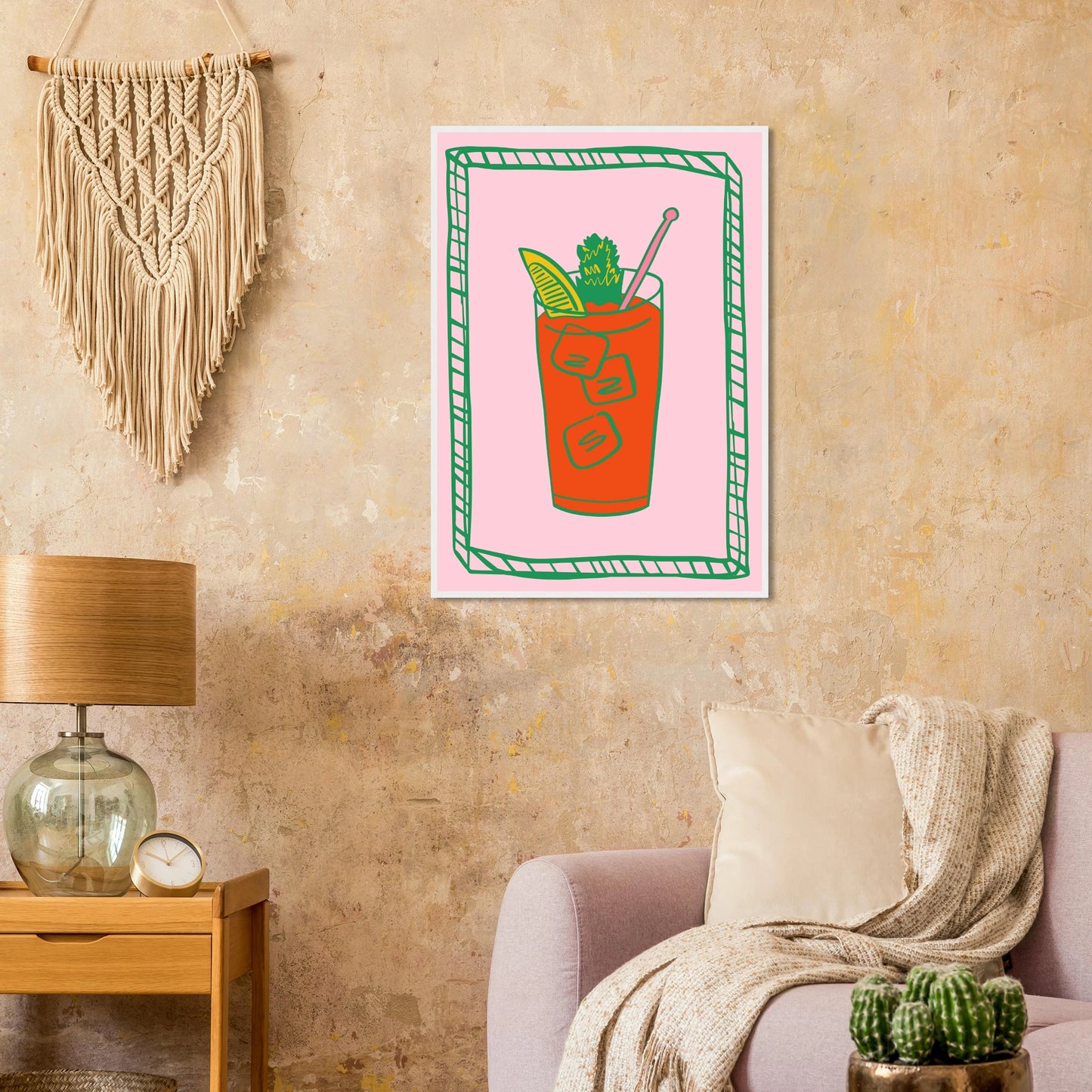 Aperitif pop art print vibrant cocktail illustration in your choice of size frame art print in a  size  affordable wall art by Art Aunty NZ