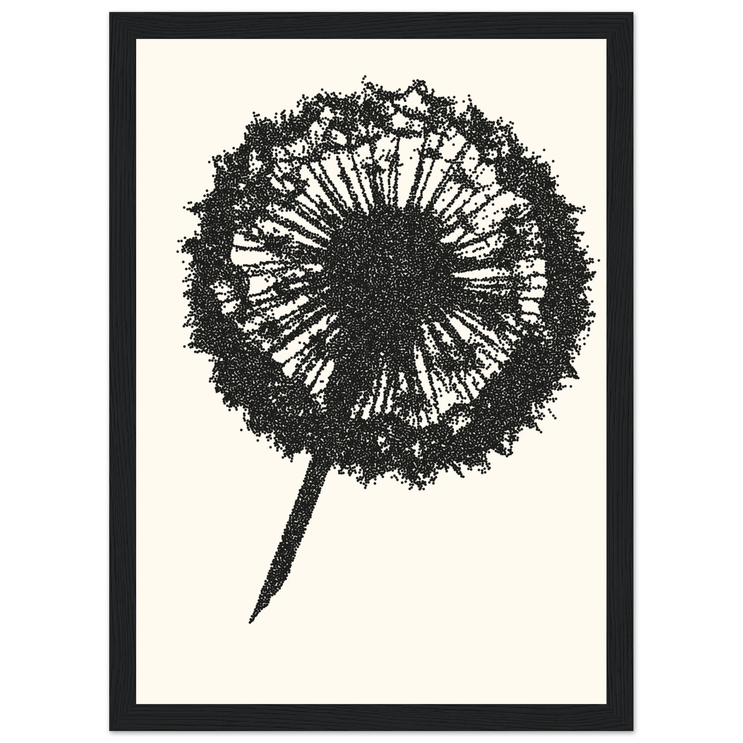 Abstract dandelion seed head art print by anya trut minimalist dot work wall decor in your choice of size frame art print in a White frame size A2 (42 x 59.4  cm) affordable wall art by Art Aunty NZ