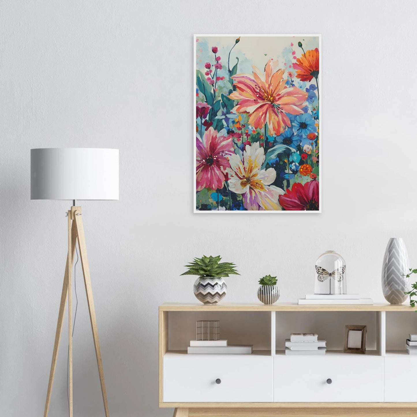 Vibrant floral meadow impressionistic wildflower art print customizable sizes frames art print in a  size  affordable wall art by Art Aunty NZ