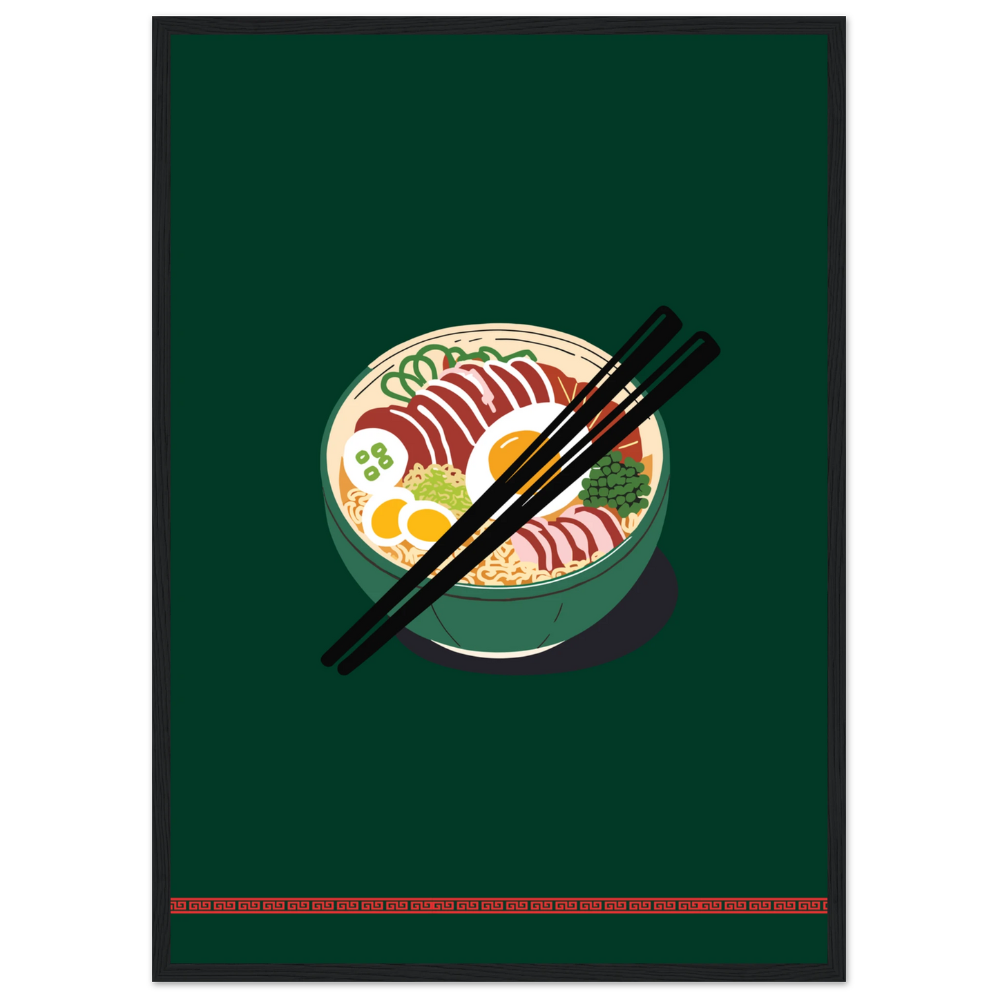 Flavorful ramen bowl wall art print by anya trut customize your size frame art print in a Wood frame size 21x29.7 cm / 8x12" affordable wall art by Art Aunty NZ