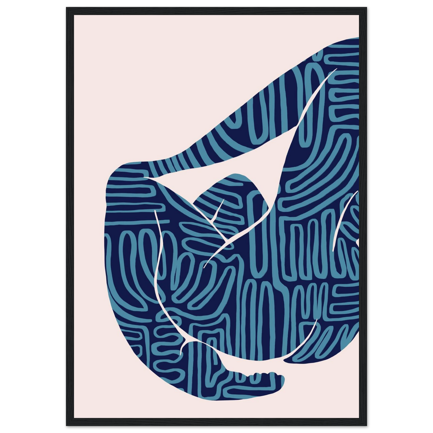 Abstract figurative pose art print teal maze patterns on cream ioana horvat collection framed sized to your taste art print in a White frame size A2 (42 x 59.4  cm) affordable wall art by Art Aunty NZ