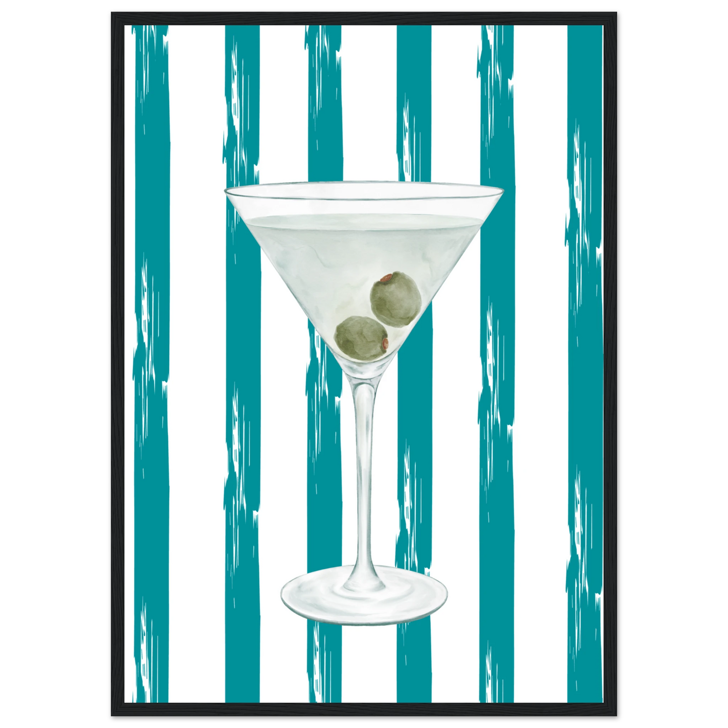Martini chic art print stylish cocktail wall decor in your choice of size frame art print in a Wood frame size 21x29.7 cm / 8x12" affordable wall art by Art Aunty NZ