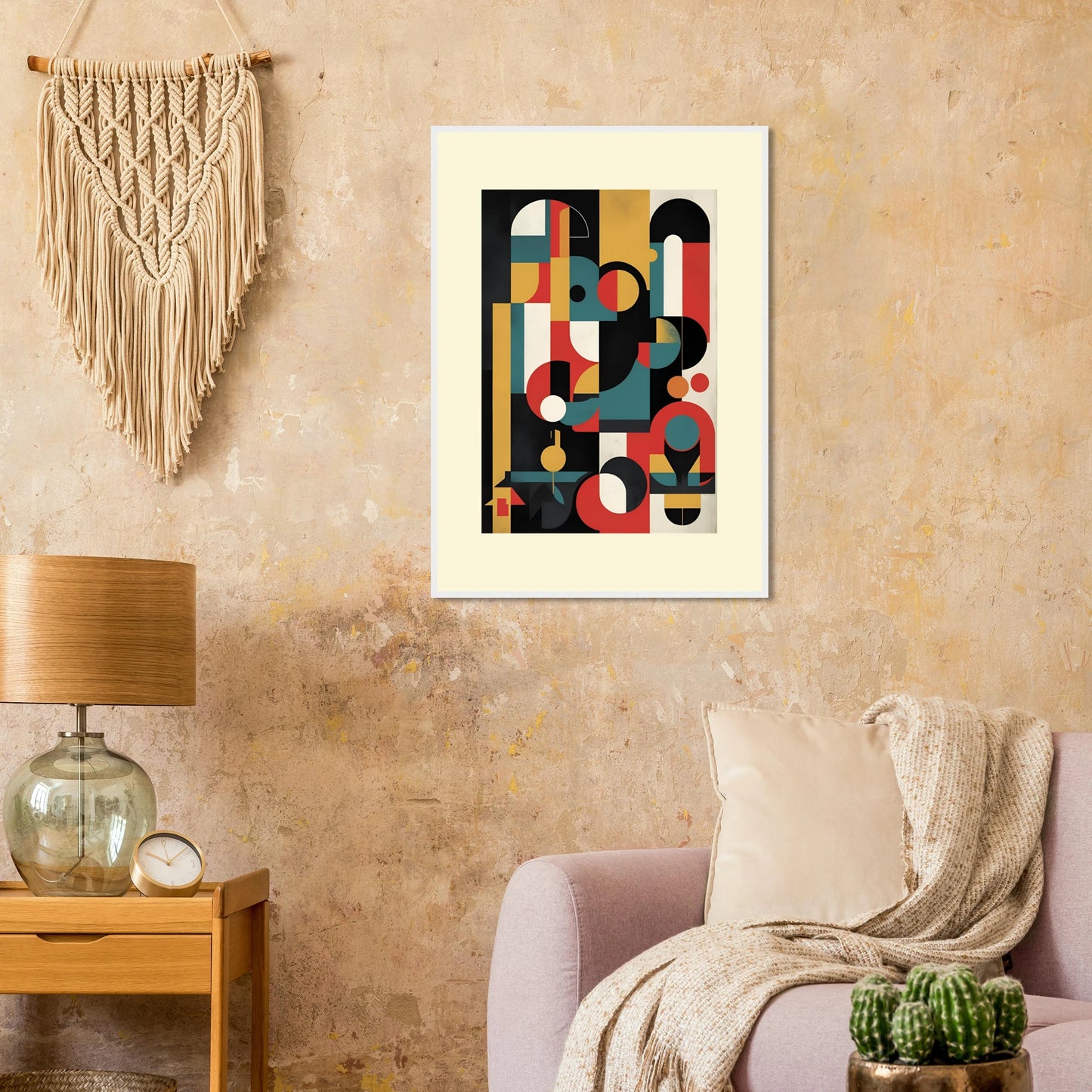 Vibrant abstract geometry framed art print by anya trut modern bauhaus style wall decor art print in a  size  affordable wall art by Art Aunty NZ