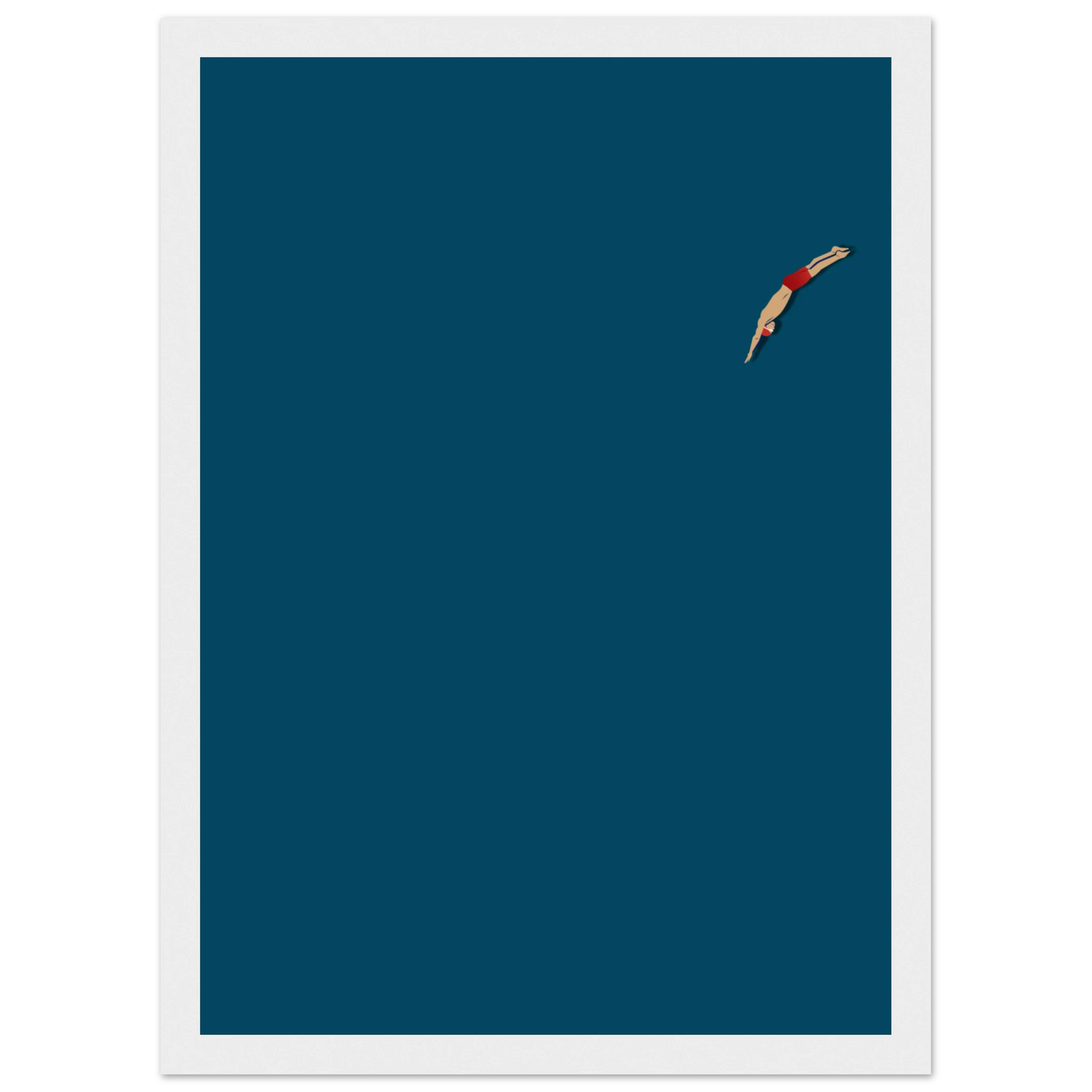 Minimalist dive serene swimmer art print by anya trut choose your size frame for a custom look art print in a Wood frame size A1 (59.4 x 84.1  cm) affordable wall art by Art Aunty NZ