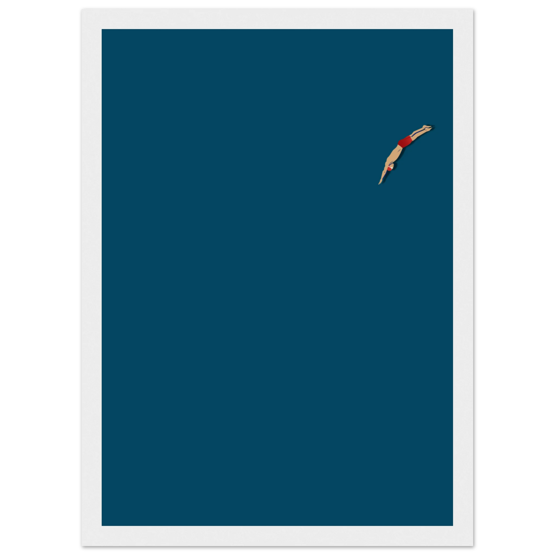 Minimalist dive serene swimmer art print by anya trut choose your size frame for a custom look art print in a Wood frame size A1 (59.4 x 84.1  cm) affordable wall art by Art Aunty NZ
