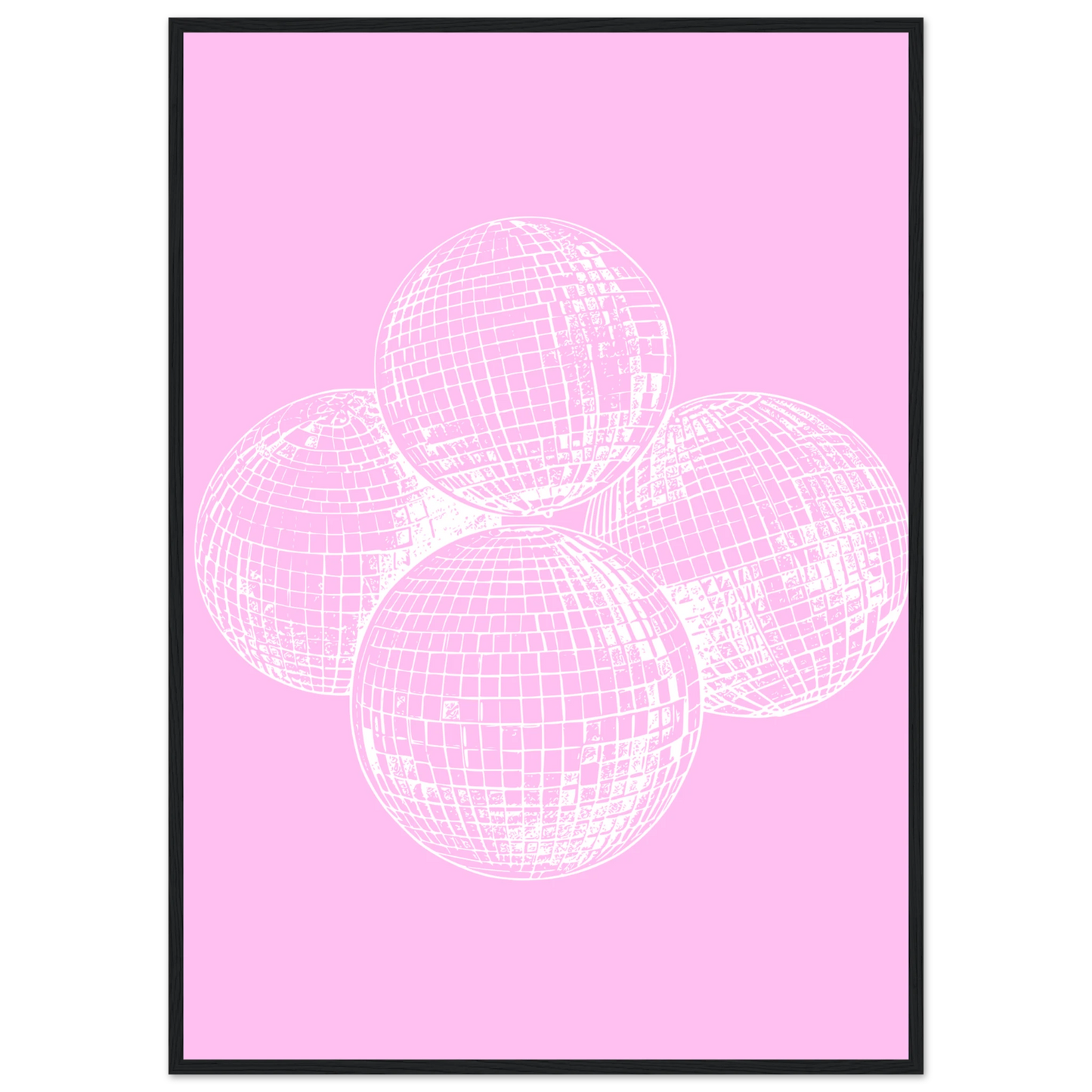 Pink disco dream geometric disco balls framed poster by anya trut in your choice of size and frame art print in a Black frame size A2 (42 x 59.4  cm) affordable wall art by Art Aunty NZ
