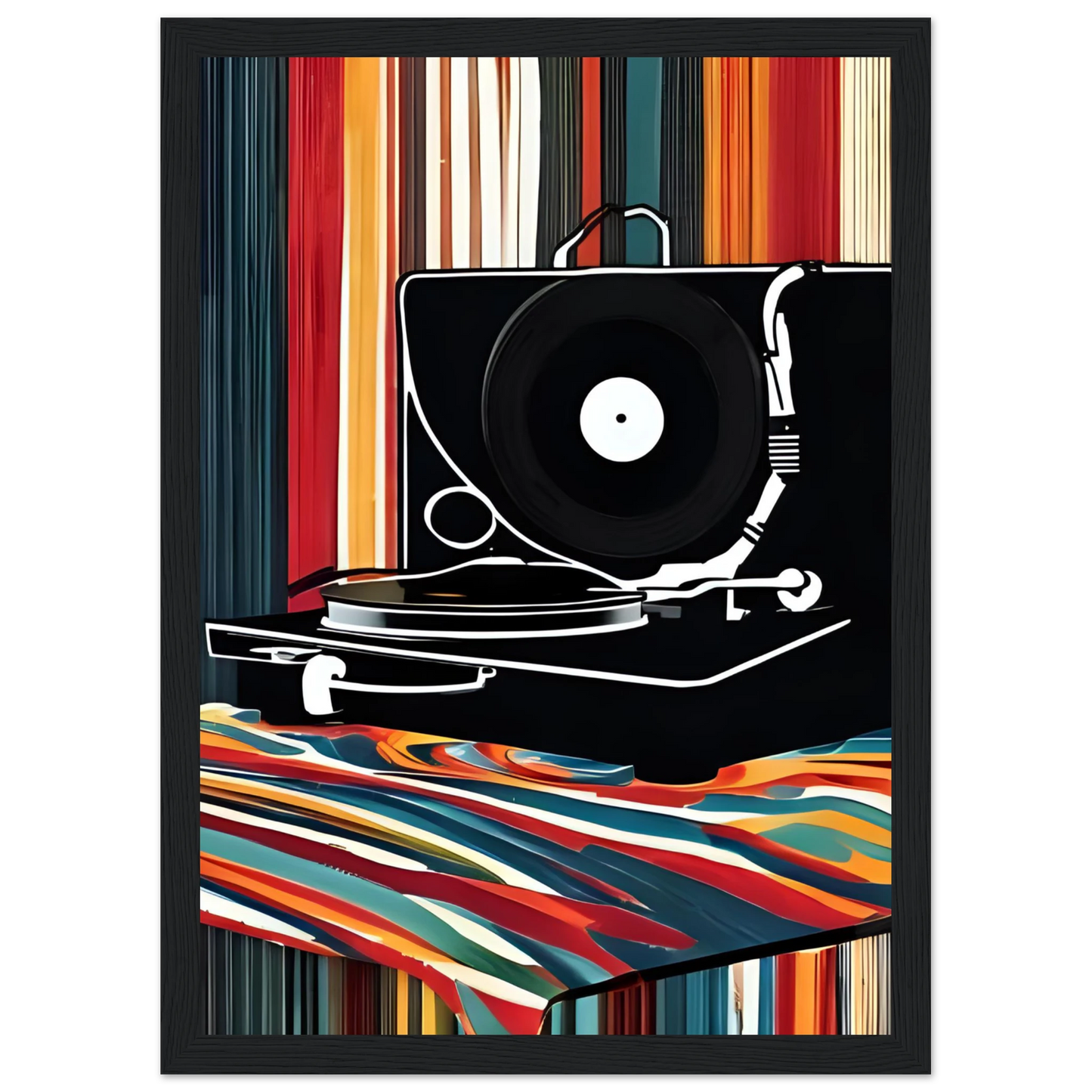 Retro groove record player framed poster vibrant pop art for your home multiple sizes frames art print in a White frame size A2 (42 x 59.4  cm) affordable wall art by Art Aunty NZ