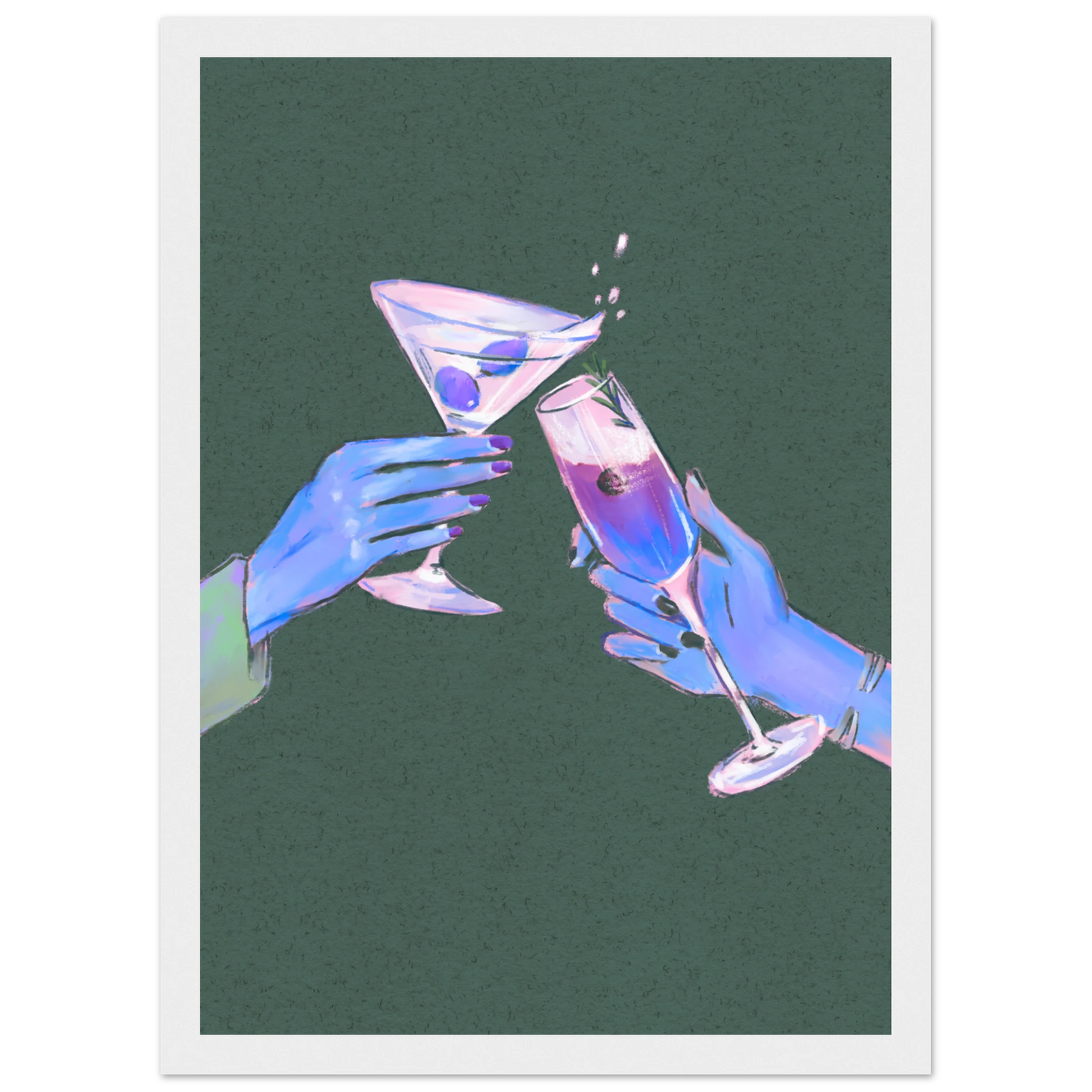 4pm cheers art print vibrant cocktail illustration for modern spaces available in multiple sizes and frames art print in a Black frame size 21x29.7 cm / 8x12" affordable wall art by Art Aunty NZ