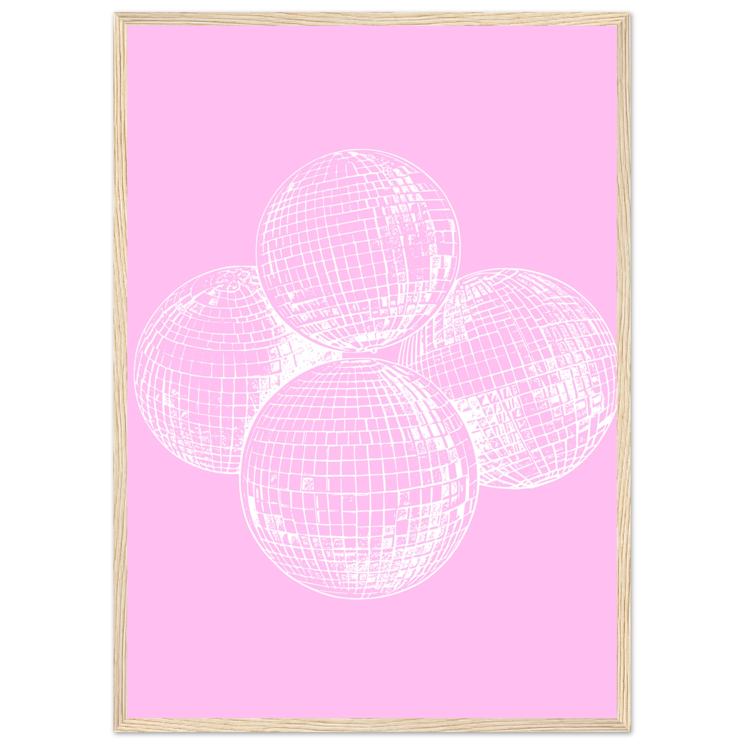 Pink disco dream geometric disco balls framed poster by anya trut in your choice of size and frame art print in a White frame size A1 (59.4 x 84.1  cm) affordable wall art by Art Aunty NZ