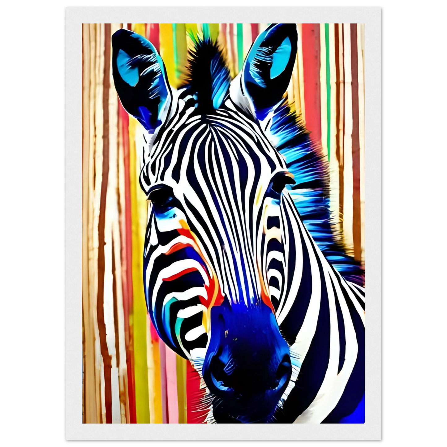 Abstract neon zebra art print electric stripes by anya trut in your choice of size and frame art print in a Wood frame size A1 (59.4 x 84.1  cm) affordable wall art by Art Aunty NZ