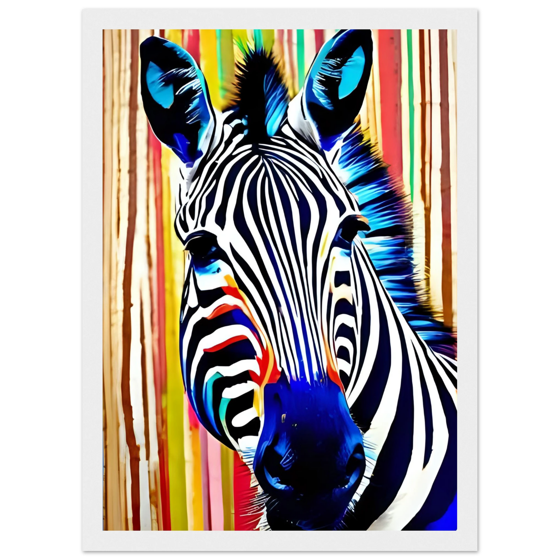 Abstract neon zebra art print electric stripes by anya trut in your choice of size and frame art print in a Wood frame size A1 (59.4 x 84.1  cm) affordable wall art by Art Aunty NZ
