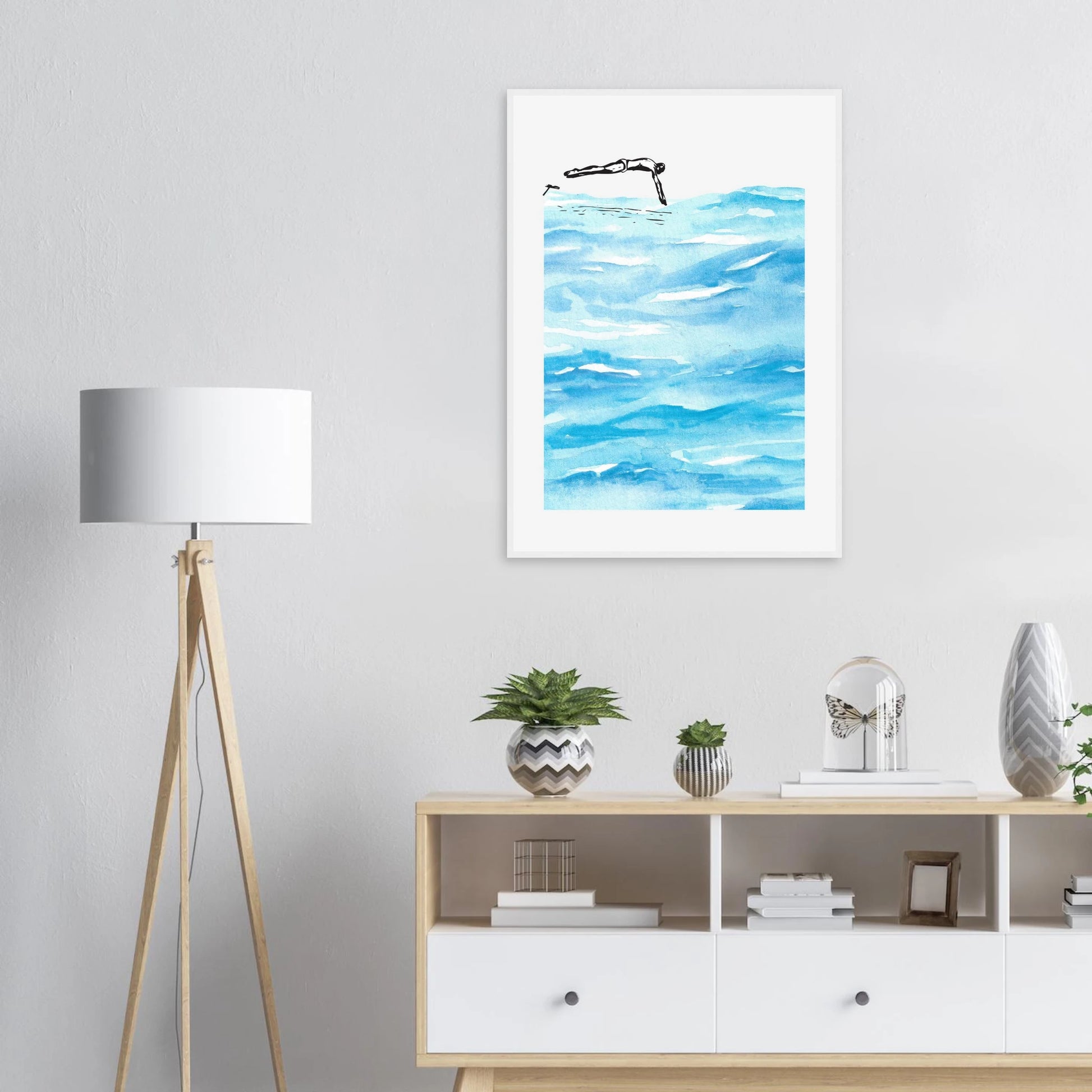 Deep diving art print in a  size  affordable wall art by Art Aunty NZ