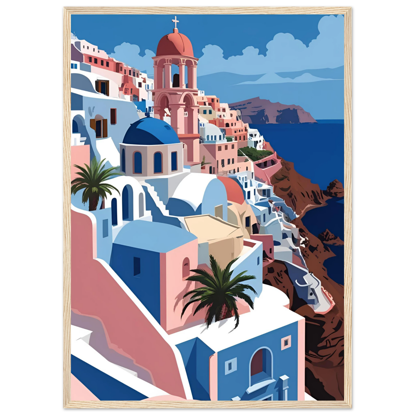 Santorini serenity art print coastal greece inspired decor by anya trut choose your size frame art print in a White frame size A1 (59.4 x 84.1  cm) affordable wall art by Art Aunty NZ