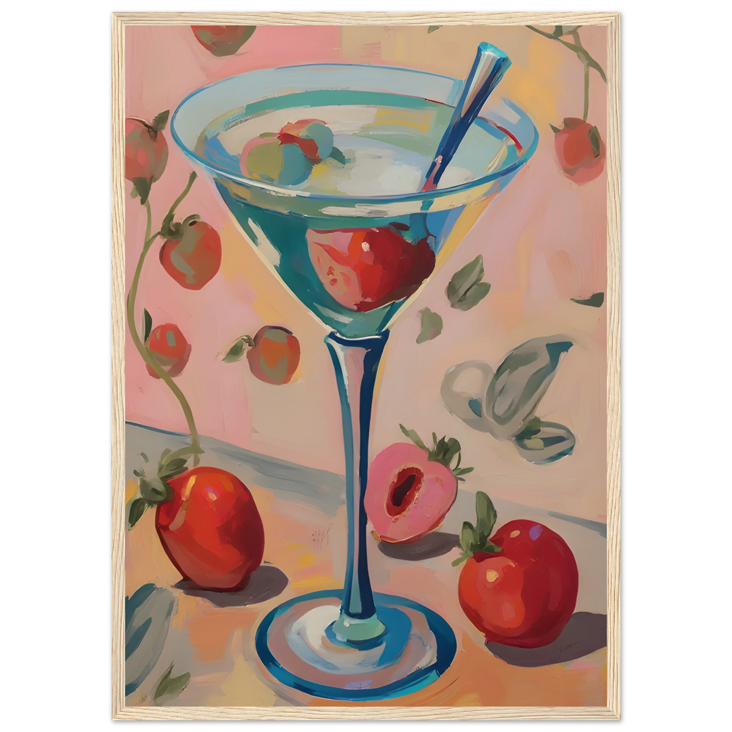 Summer bliss martini playful pop art print by anya trut vibrant wall decor in your choice of size frame art print in a White frame size A1 (59.4 x 84.1  cm) affordable wall art by Art Aunty NZ