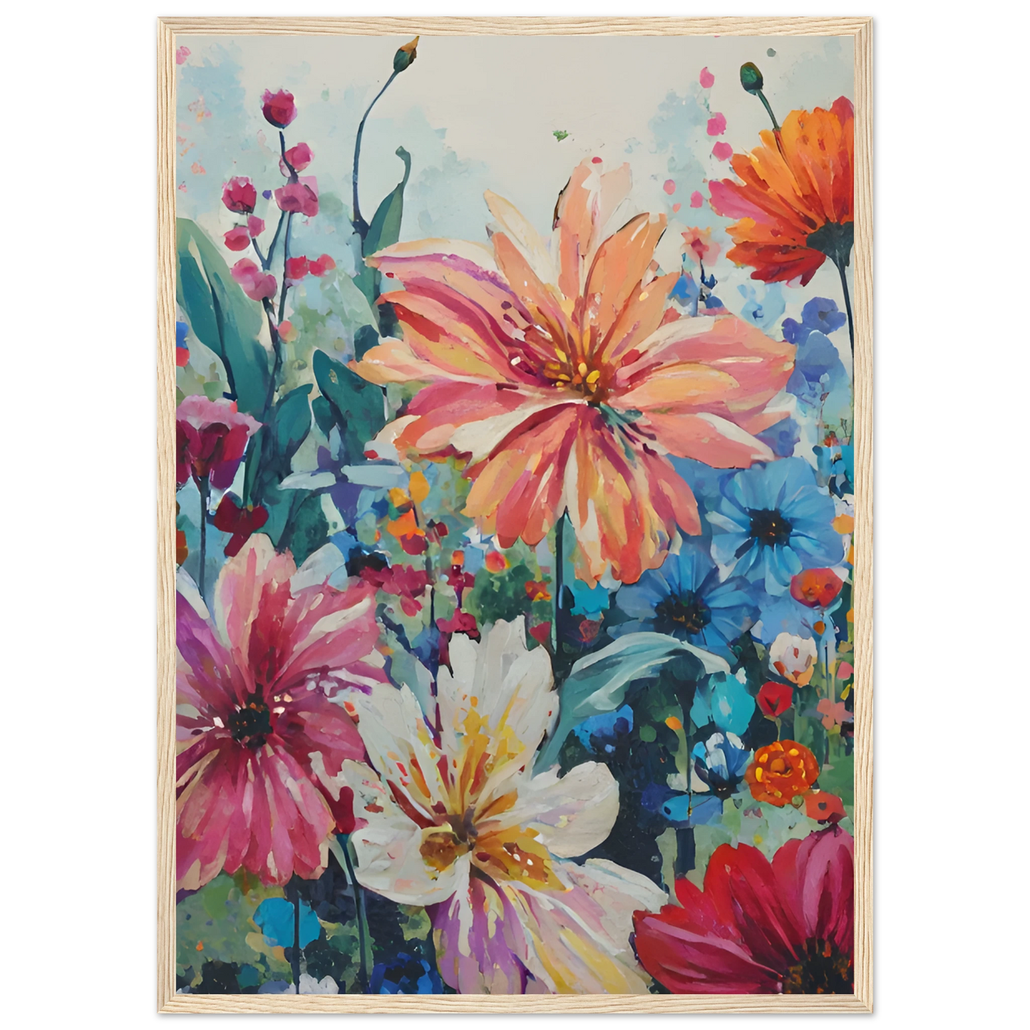Vibrant floral meadow impressionistic wildflower art print customizable sizes frames art print in a White frame size A1 (59.4 x 84.1  cm) affordable wall art by Art Aunty NZ