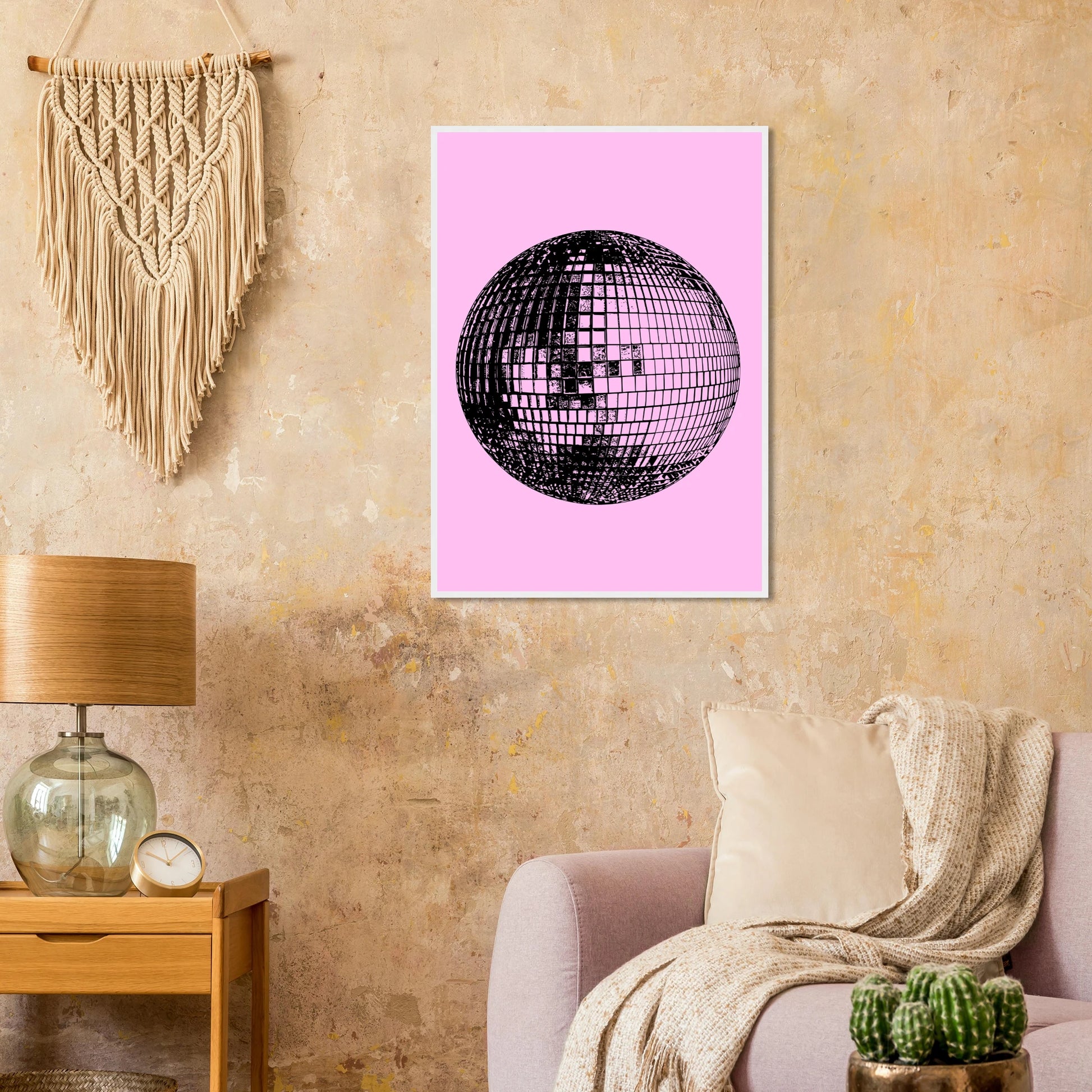 Neon disco ball pop art print by anya trut retro inspired wall decor in your preferred size frame art print in a  size  affordable wall art by Art Aunty NZ