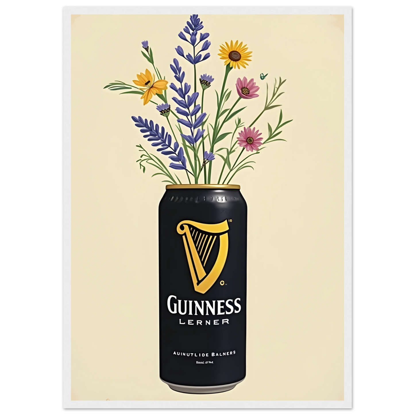 Guinness bouquet art print vibrant floral art in your choice of size frame art print in a Wood frame size A2 (42 x 59.4  cm) affordable wall art by Art Aunty NZ